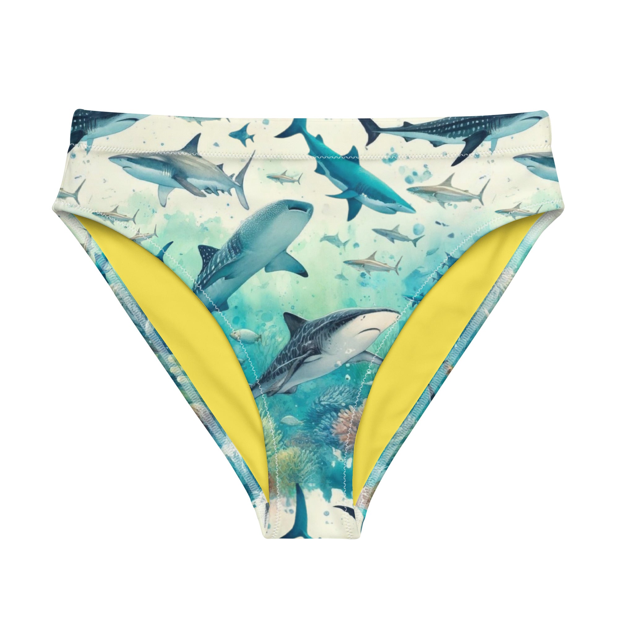 Shark Frenzy Scuba Bikini Bottom - High Waisted – front view – scuba diving swimsuit with UPF 50+ sun protection for tropical reef diving