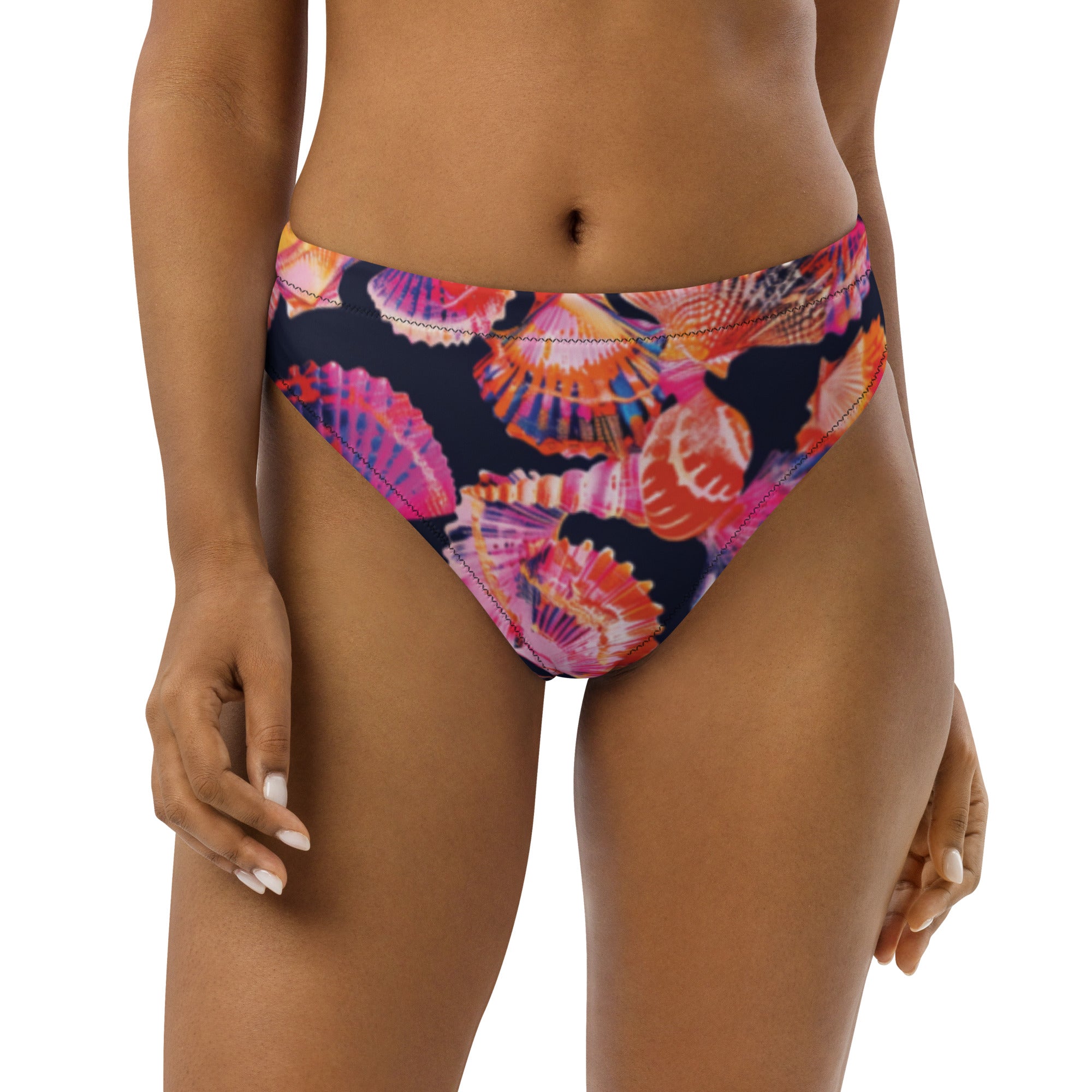 Neon Shells Scuba Bikini Bottom - High Waisted – front view – diving swimsuit that stays put under a wetsuit for scuba and freediving