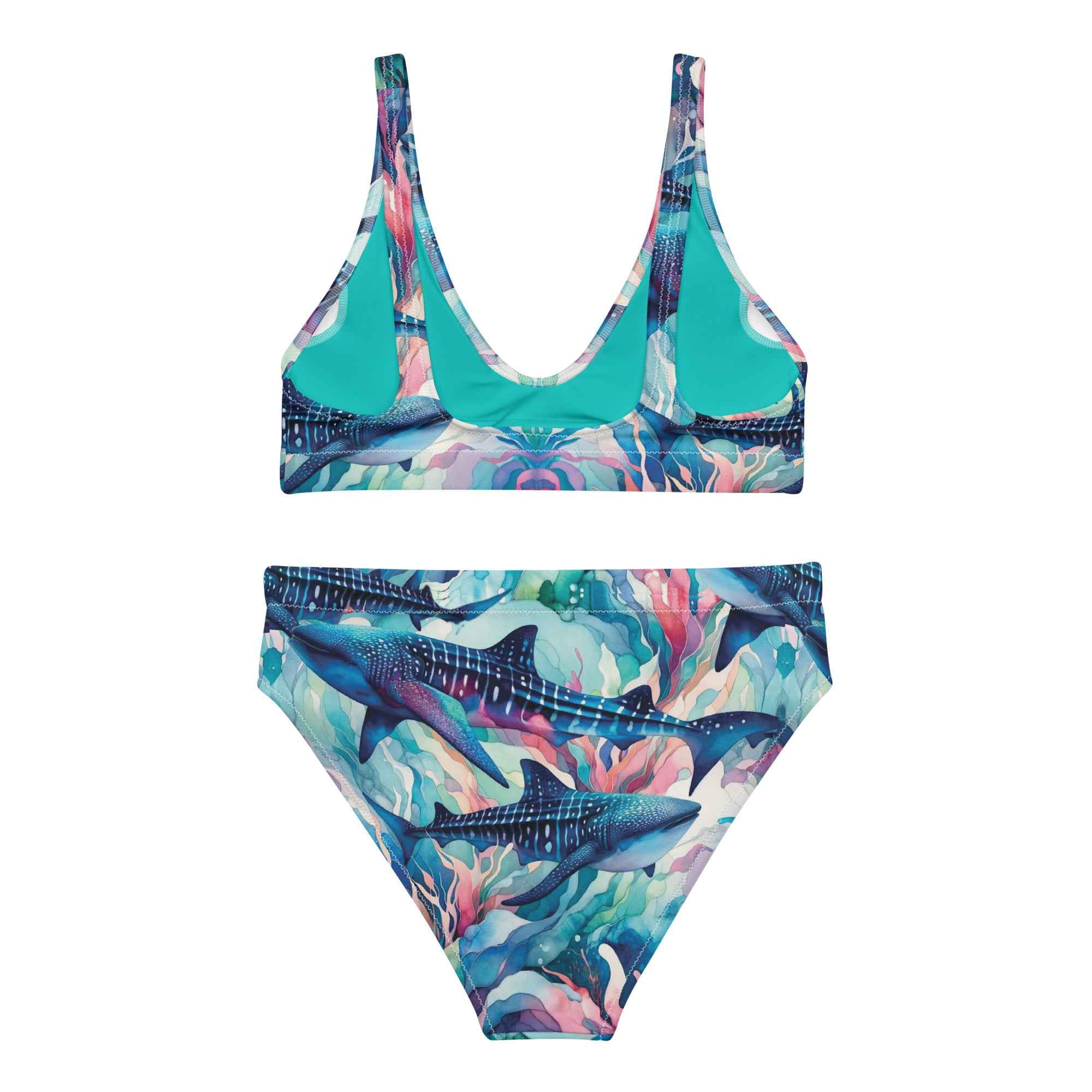 Electric Whale Shark Scuba Bikini - High Waisted Set – back view – recycled scuba bikini for divers, snorkelers, and warm water adventures