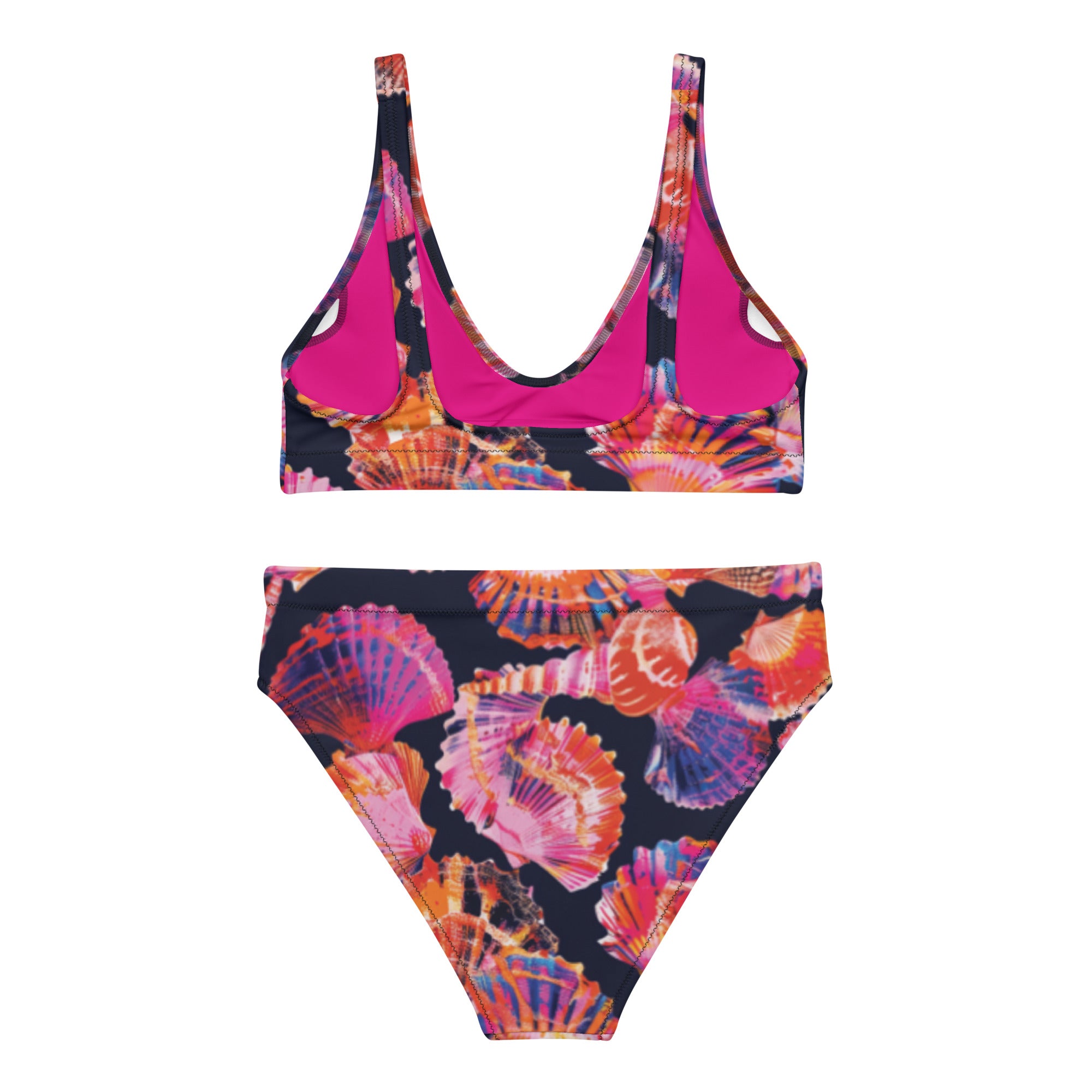 Neon Shells Scuba Bikini - High Waisted Set – back view – recycled scuba bikini for divers, snorkelers, and warm water adventures