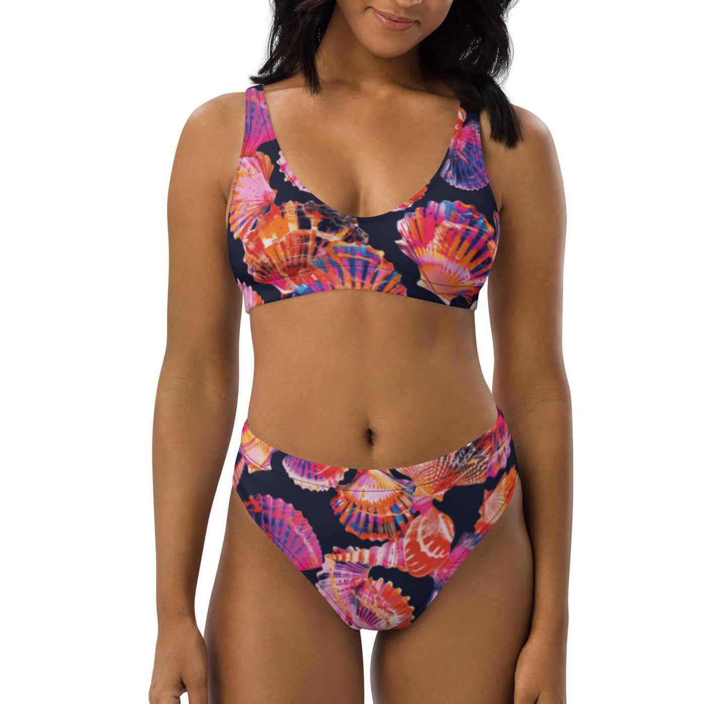 Neon Shells Scuba Bikini - High Waisted Set – front view – sustainable scuba swimsuit in soft recycled polyester for ocean lovers