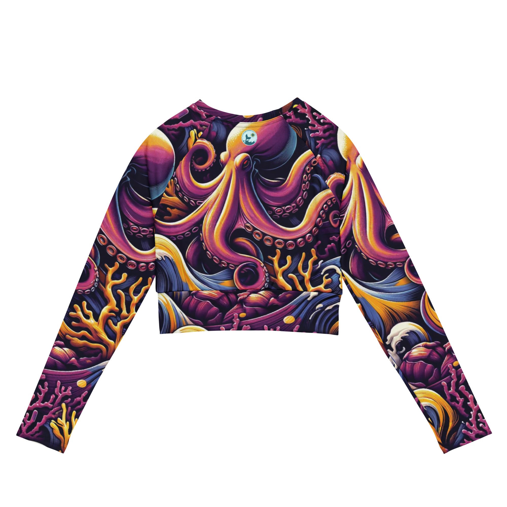 Octopus Ink Cropped Rashie – back view – cropped rash guard that fits under a wetsuit for tropical diving