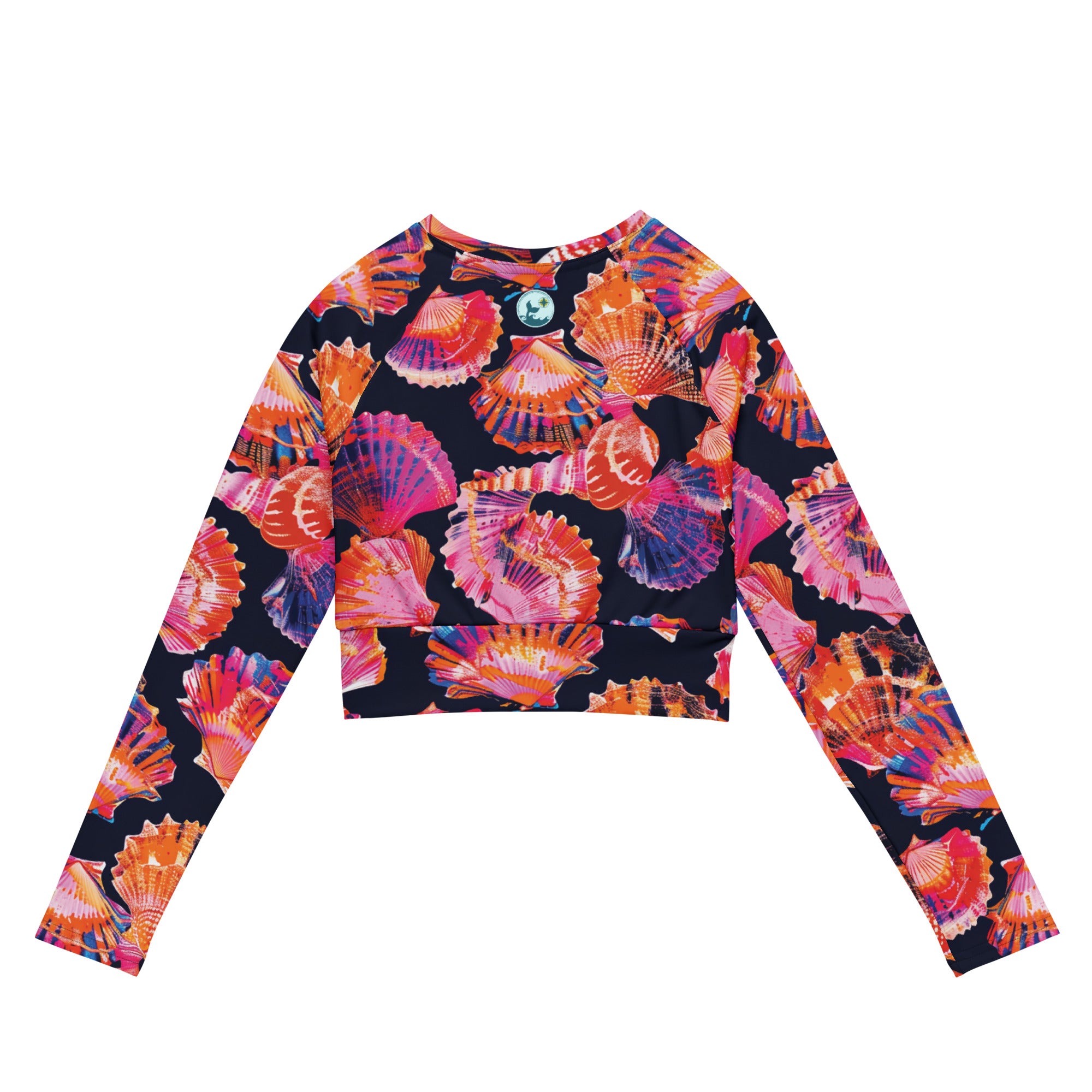 Neon Shells Cropped Rashie – back view – cropped rash guard that fits under a wetsuit for tropical diving