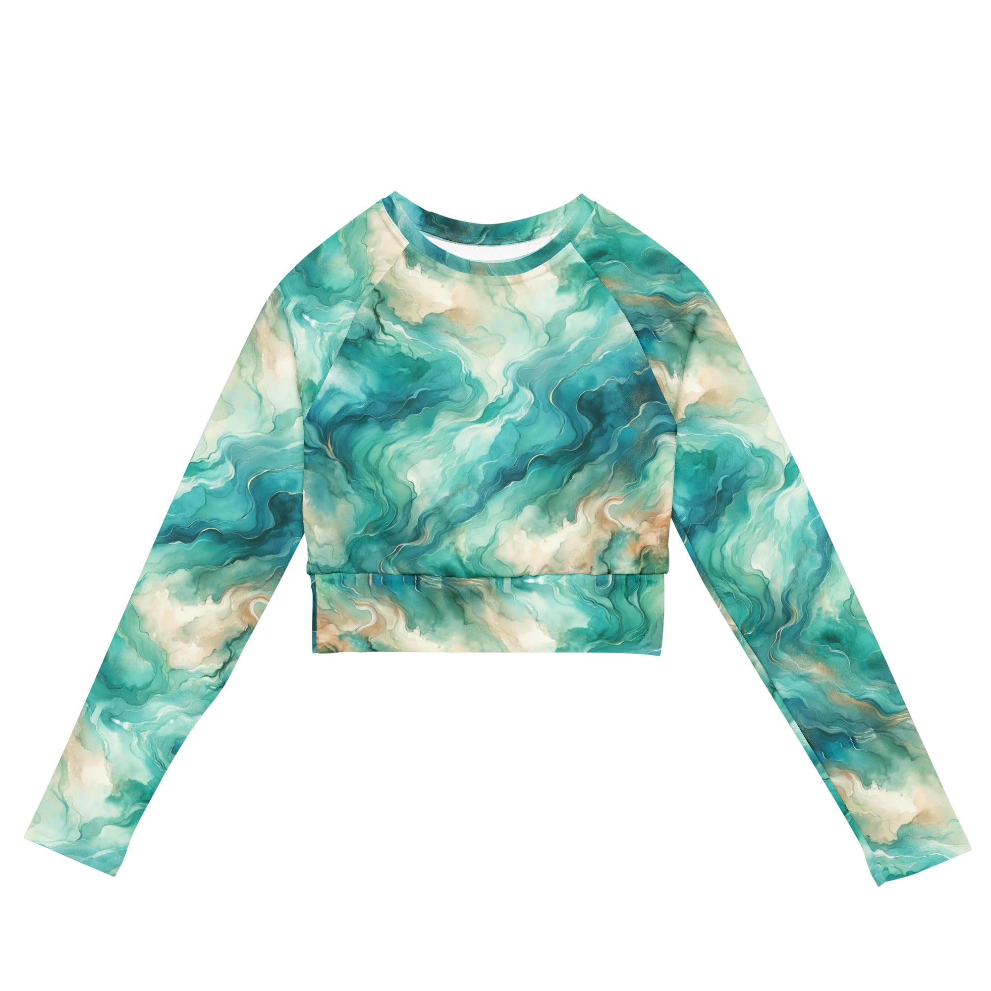 Turquoise Seas Cropped Rashie – front view – cropped rash guard with UPF 50+ sun protection for scuba divers