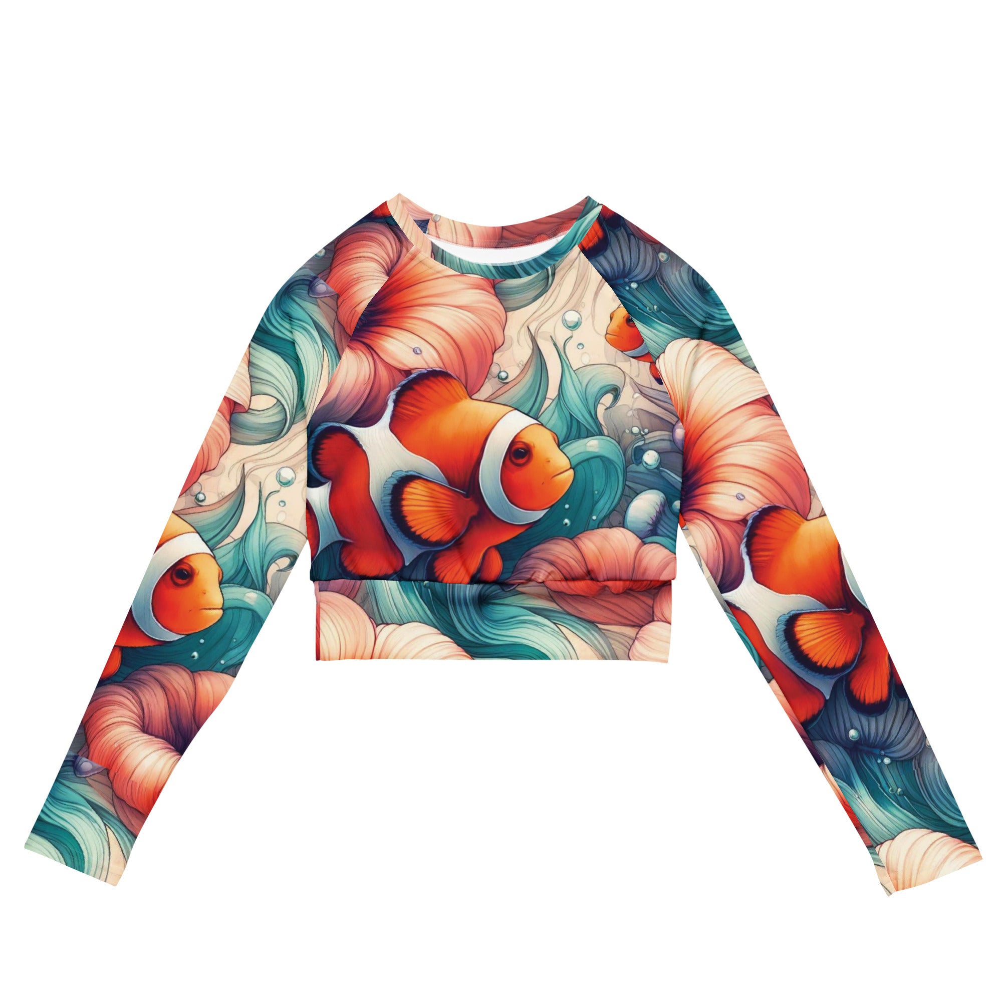 Clownfish Gardens Cropped Rashie – front view – cropped rash guard with UPF 50+ sun protection for scuba divers