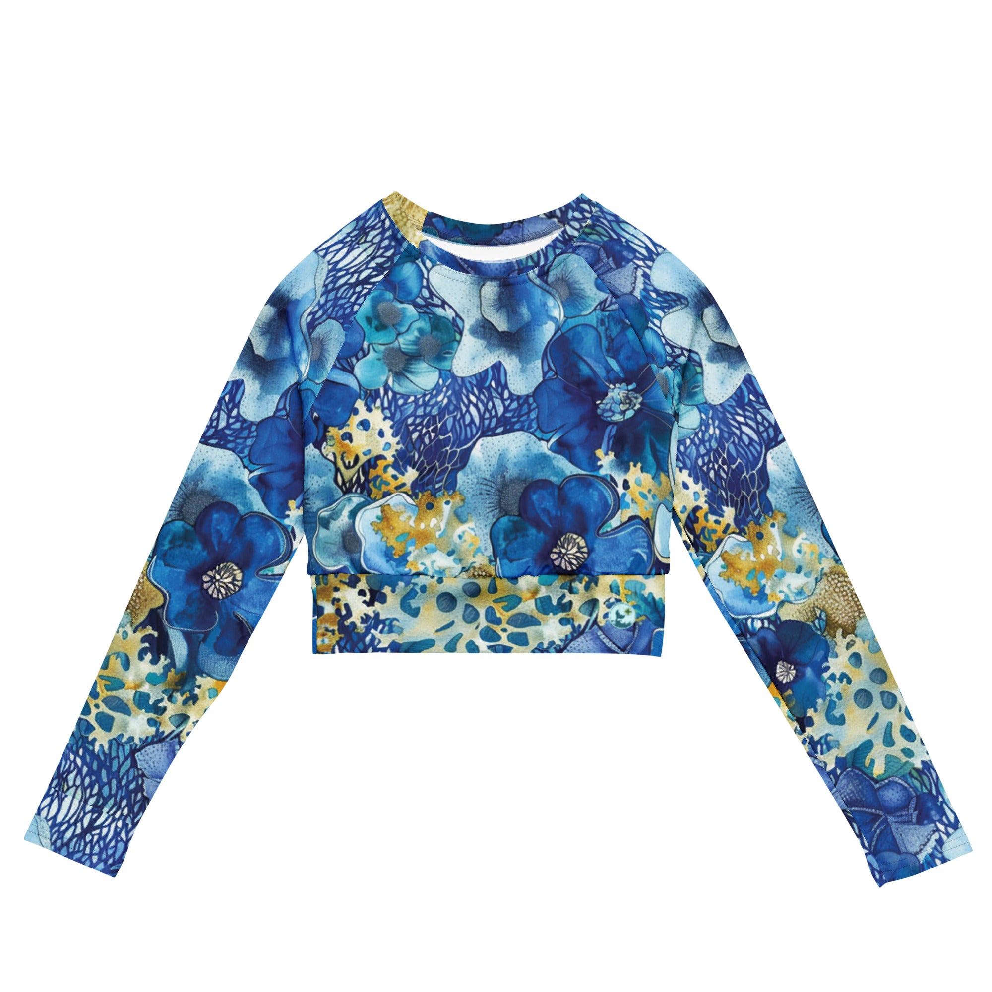 Coral Blossoms Cropped Rashie – front view – cropped rash guard with UPF 50+ sun protection for scuba divers
