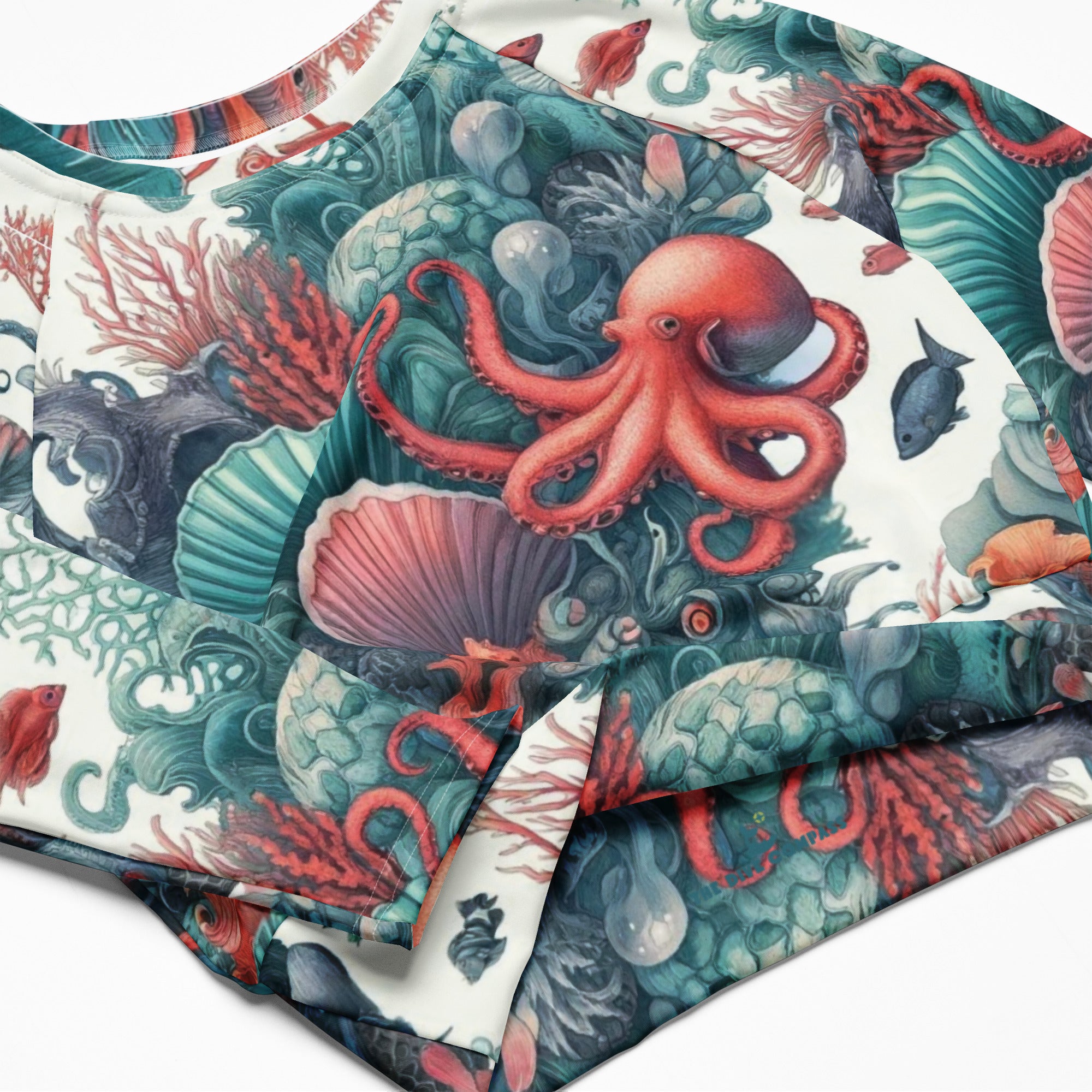 Octopus Reef Cropped Rashie – product details – recycled cropped rashie made for diving, snorkeling, and surfing
