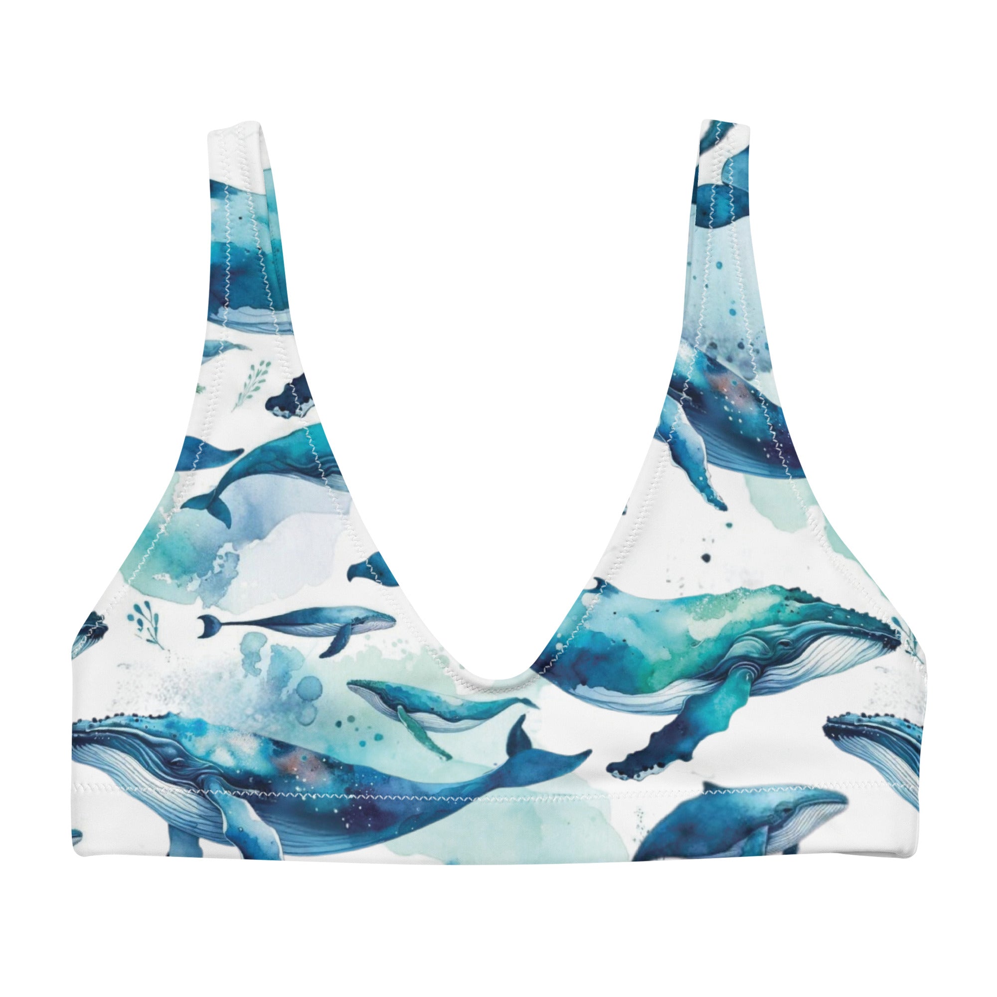 Humpback Dreams Scuba Bikini Top – front view – scuba diving swimsuit with UPF 50+ sun protection for tropical reef diving