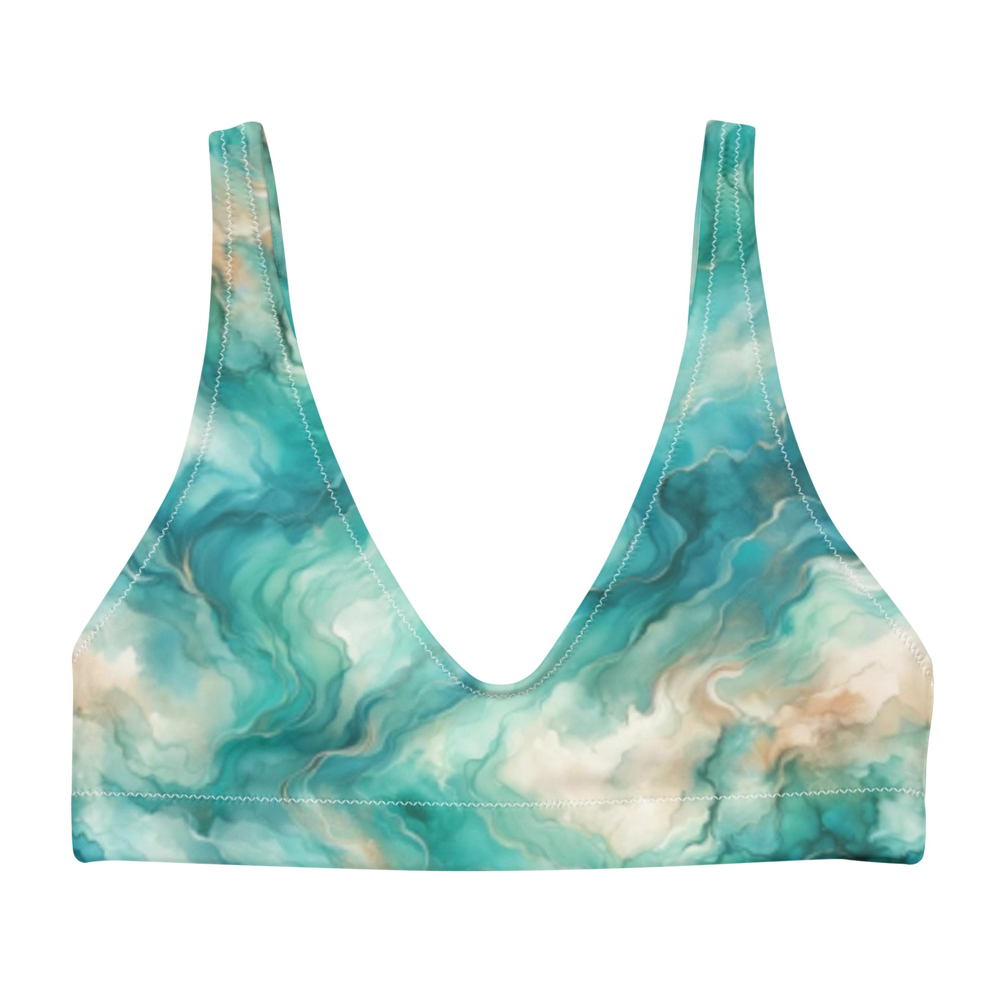 Turquoise Seas Scuba Bikini Top – front view – scuba diving swimsuit with UPF 50+ sun protection for tropical reef diving