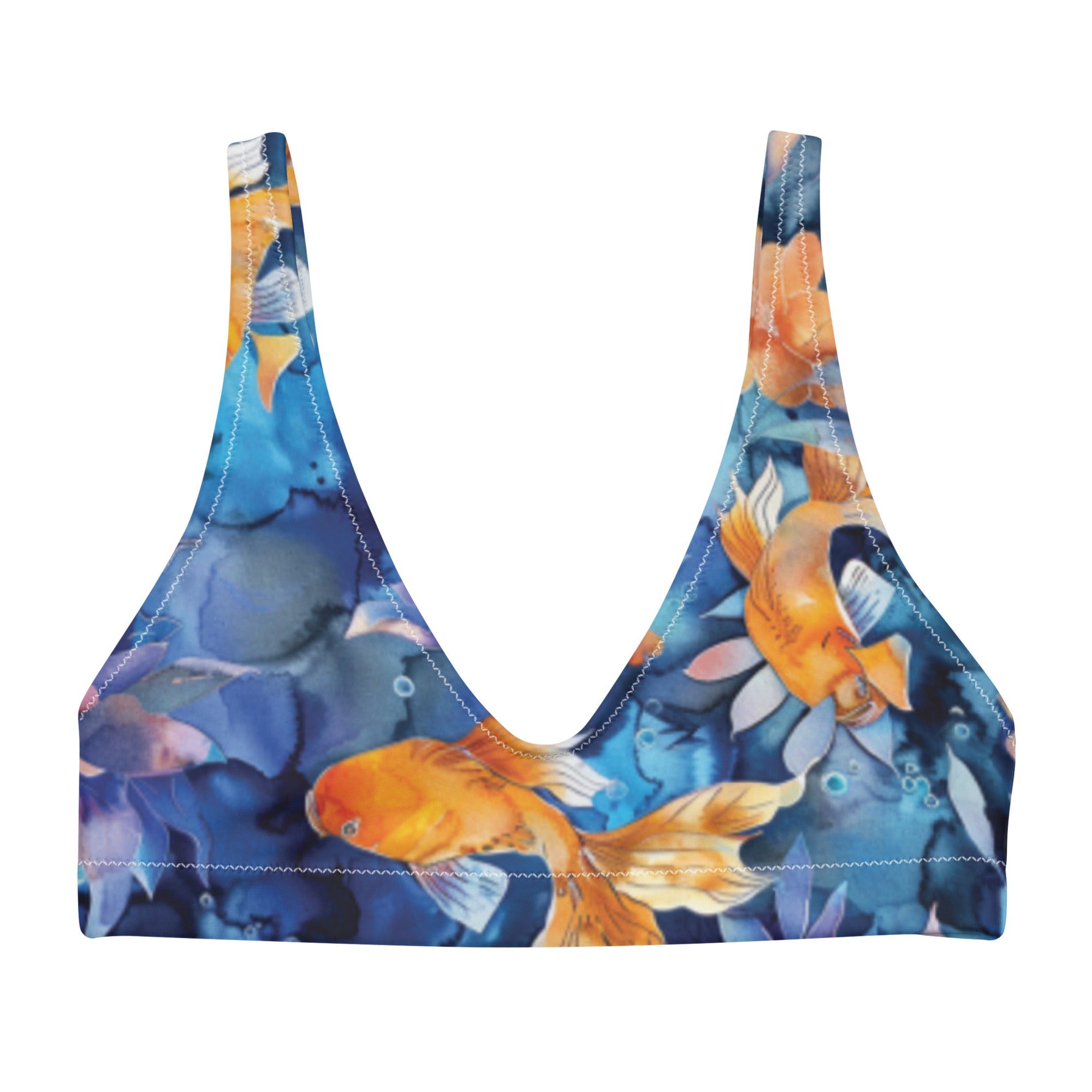 Jasmine Koi Scuba Bikini Top – front view – scuba diving swimsuit with UPF 50+ sun protection for tropical reef diving