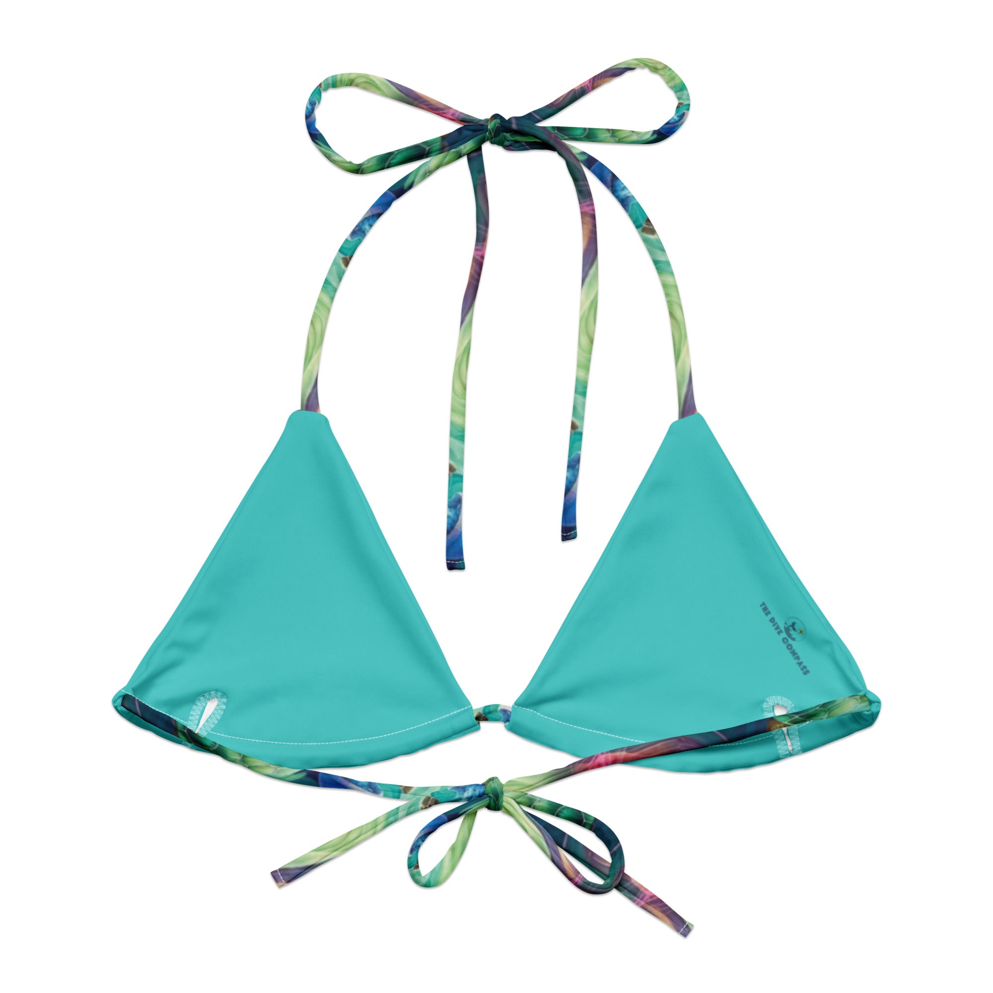 Psychedelic Turtle String Bikini Top – back view – string bikini made for snorkeling, freediving, and warm water adventures