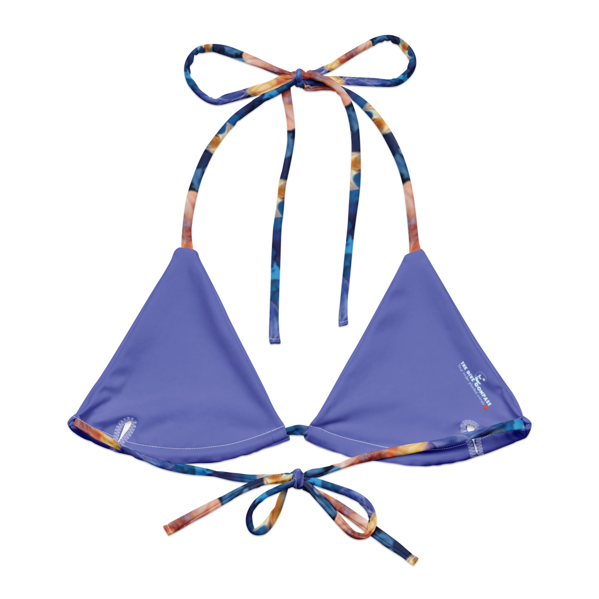 Jasmine Koi String Bikini Top – back view – ocean swimwear with adjustable string ties and recycled polyester fabric