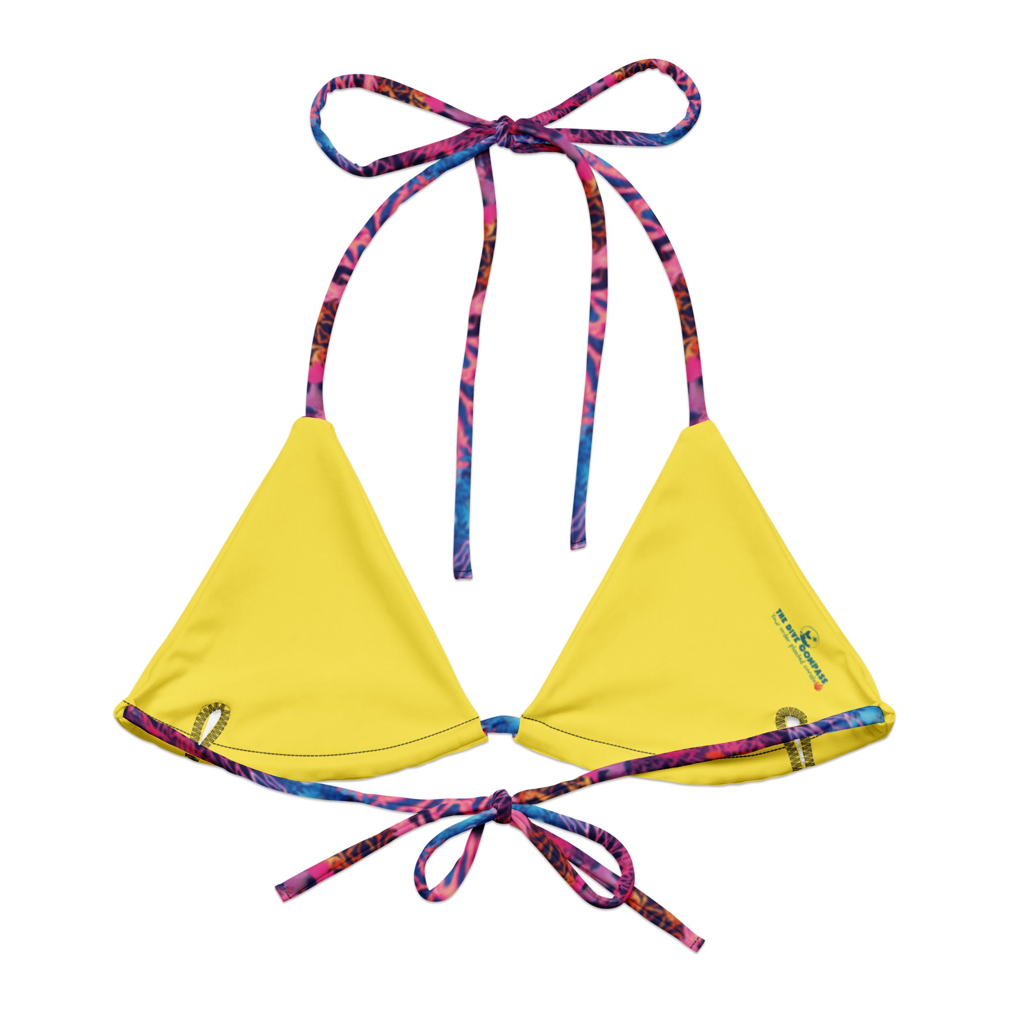 Fire Corals String Bikini Top – back view – ocean swimwear with adjustable string ties and recycled polyester fabric
