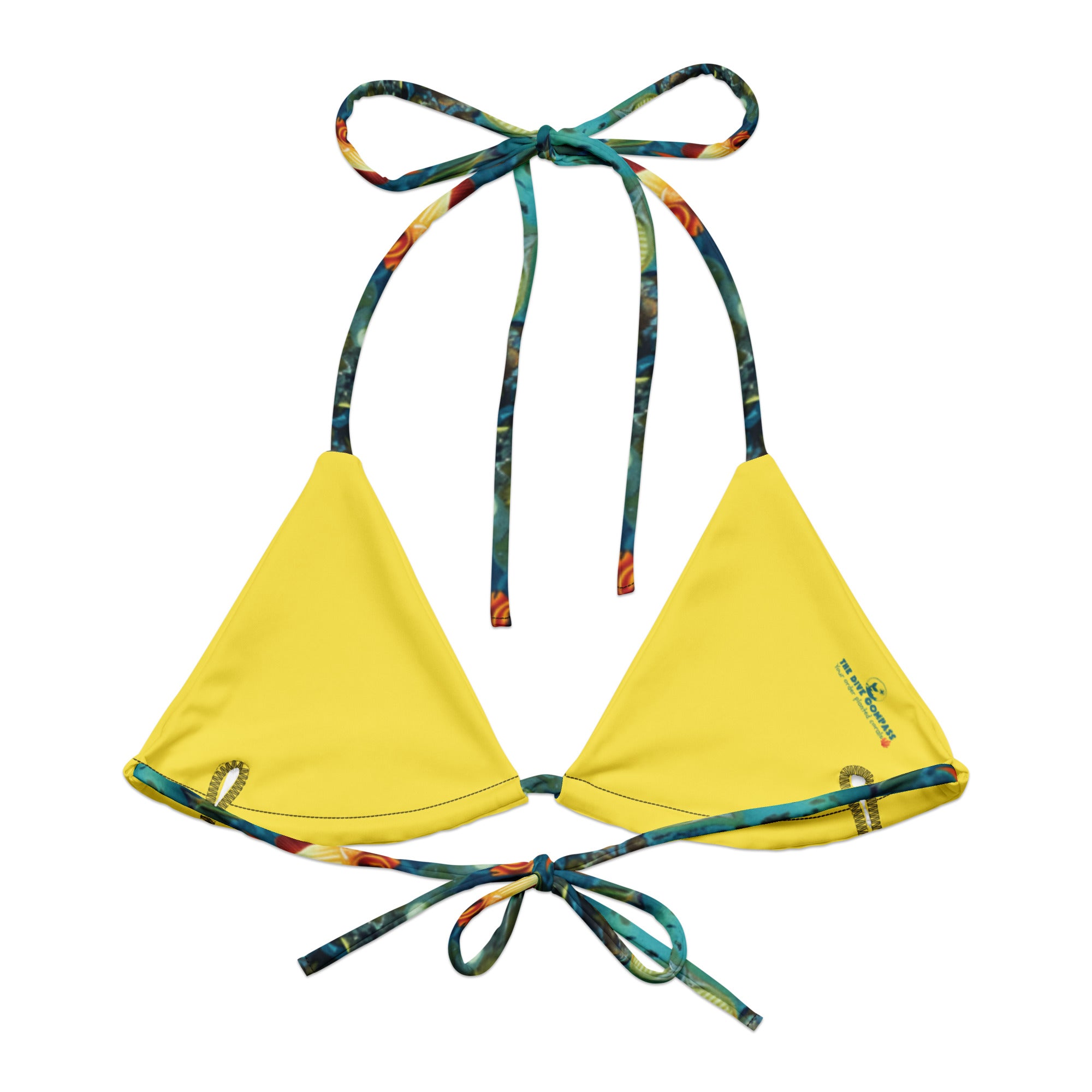Maldives String Bikini Top – back view – ocean swimwear with adjustable string ties and recycled polyester fabric