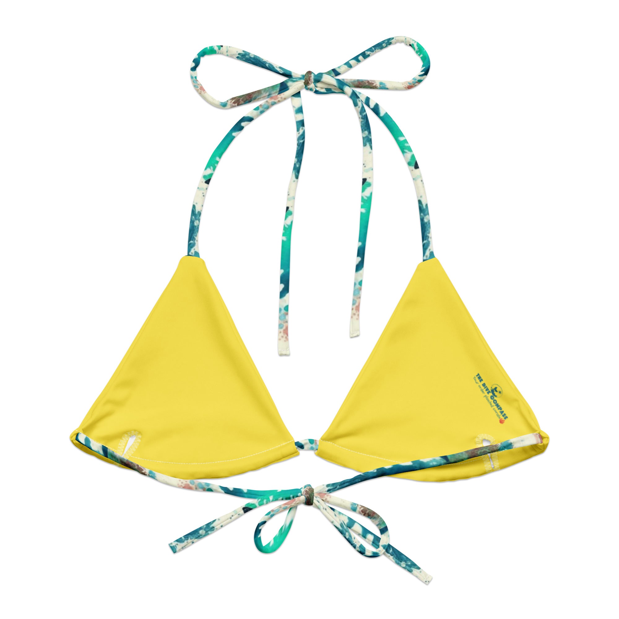 Shark Frenzy String Bikini Top – back view – ocean swimwear with adjustable string ties and recycled polyester fabric