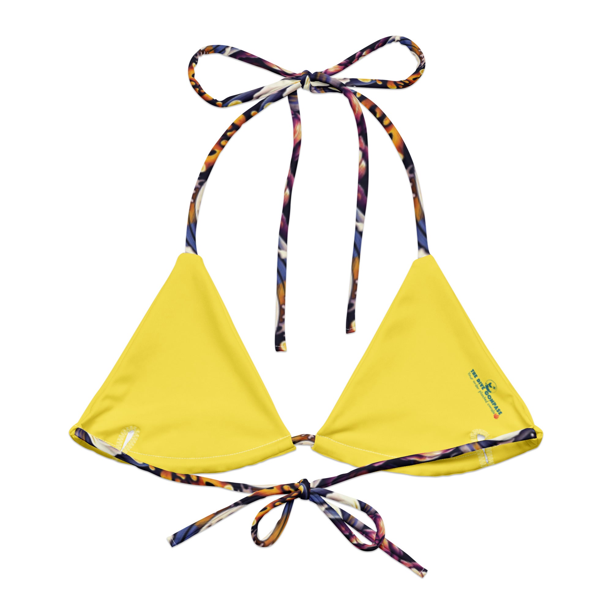 Octopus Ink String Bikini Top – back view – ocean swimwear with adjustable string ties and recycled polyester fabric
