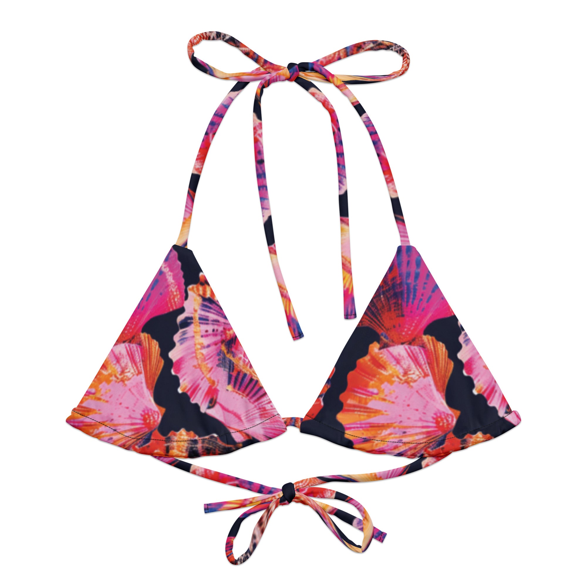 Neon Shells String Bikini Top – front view – recycled string bikini for divers, snorkelers, and tropical beach days