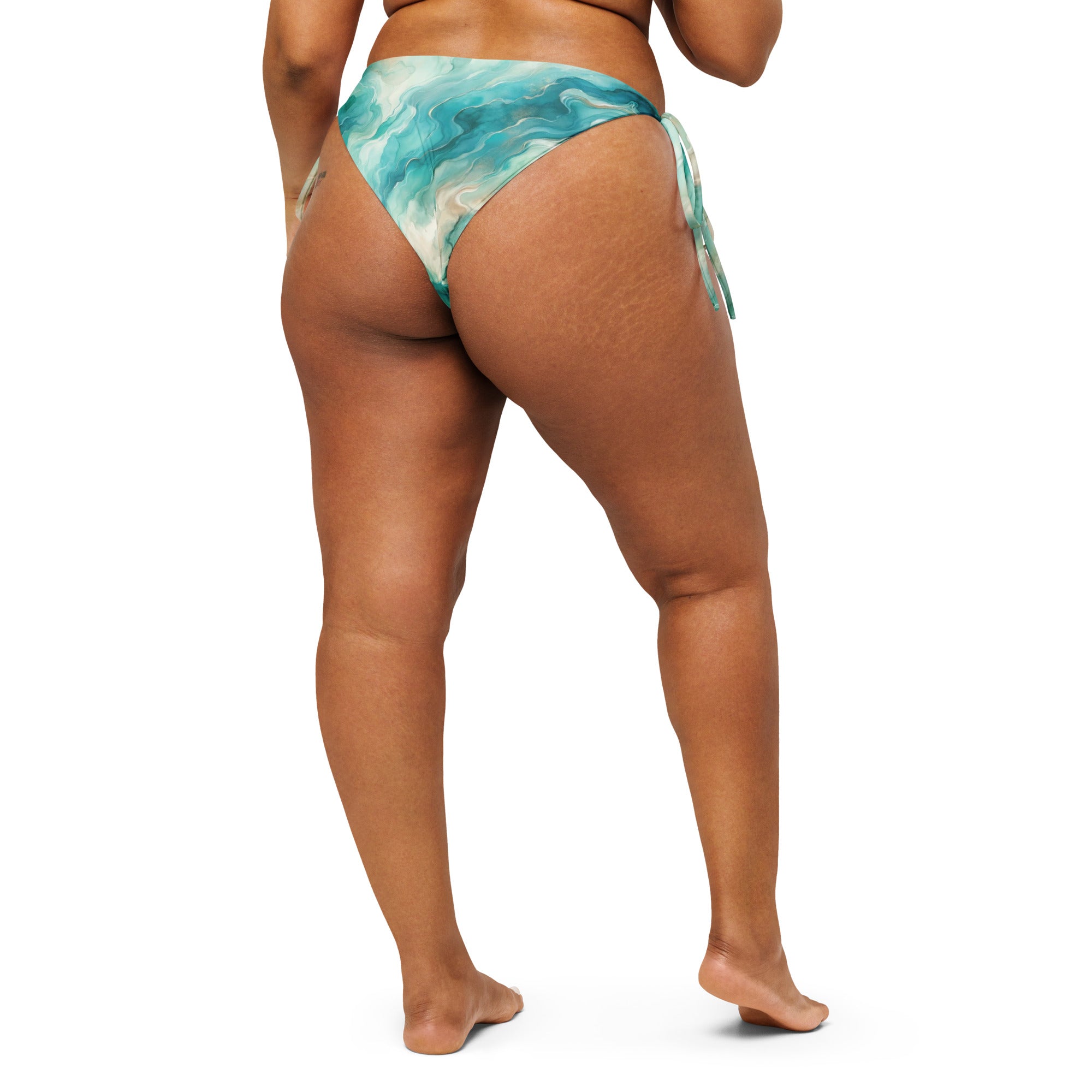 Turquoise Seas String Bikini Bottom – back view – string bikini made for snorkeling, freediving, and warm water adventures