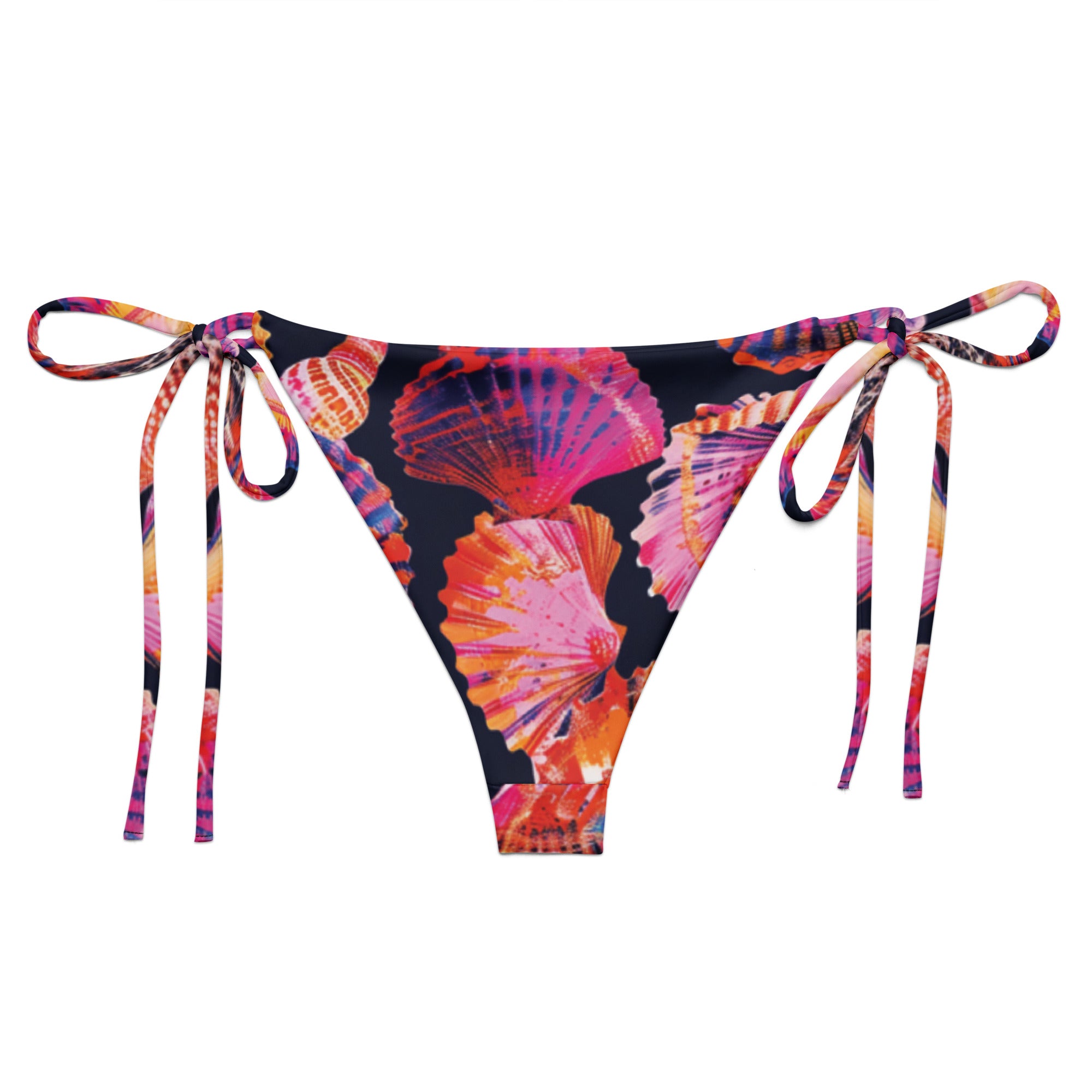 Neon Shells String Bikini Bottom – back view – ocean swimwear with adjustable string ties and recycled polyester fabric
