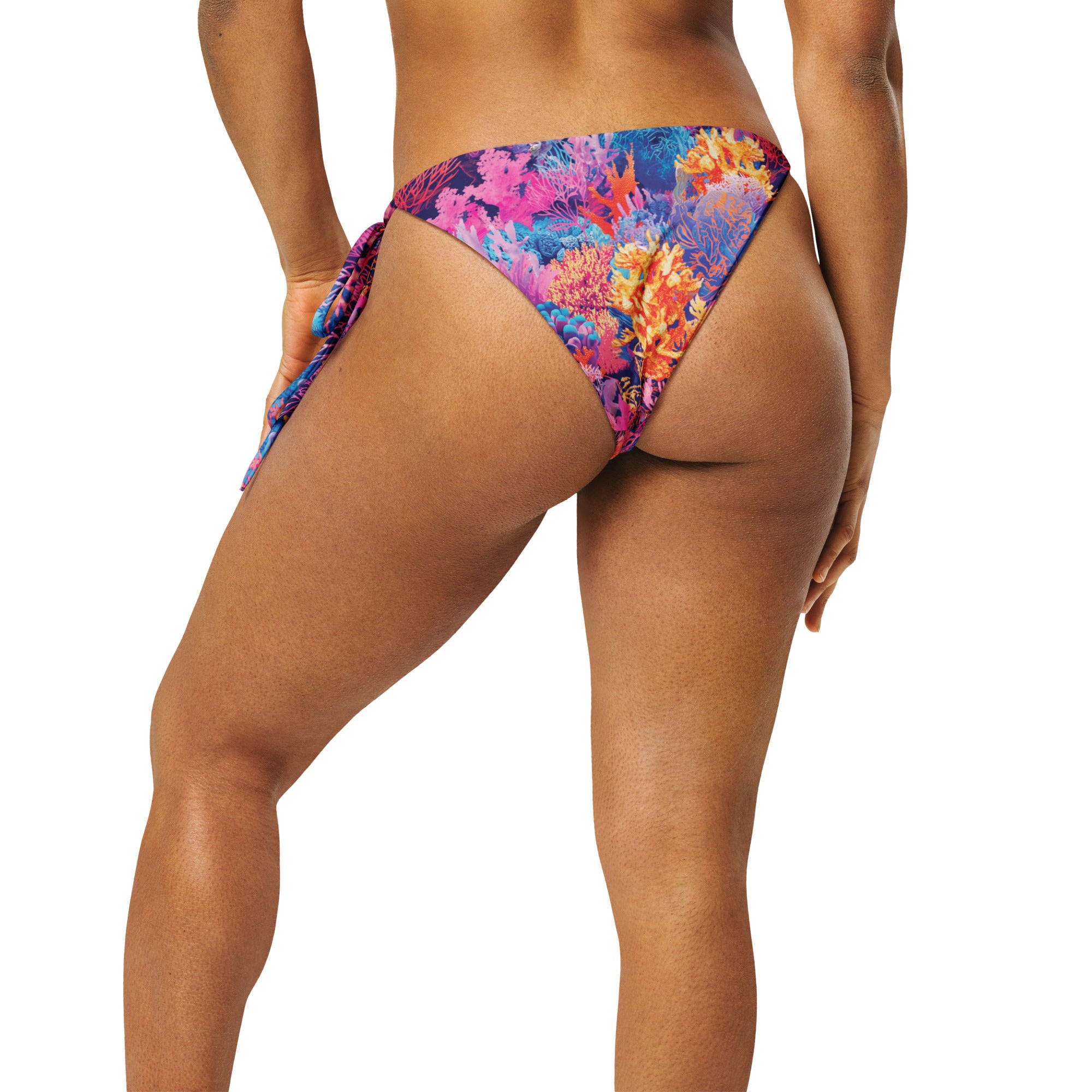 Fire Corals String Bikini Bottom – back view – sustainable string bikini in soft recycled polyester for ocean lovers