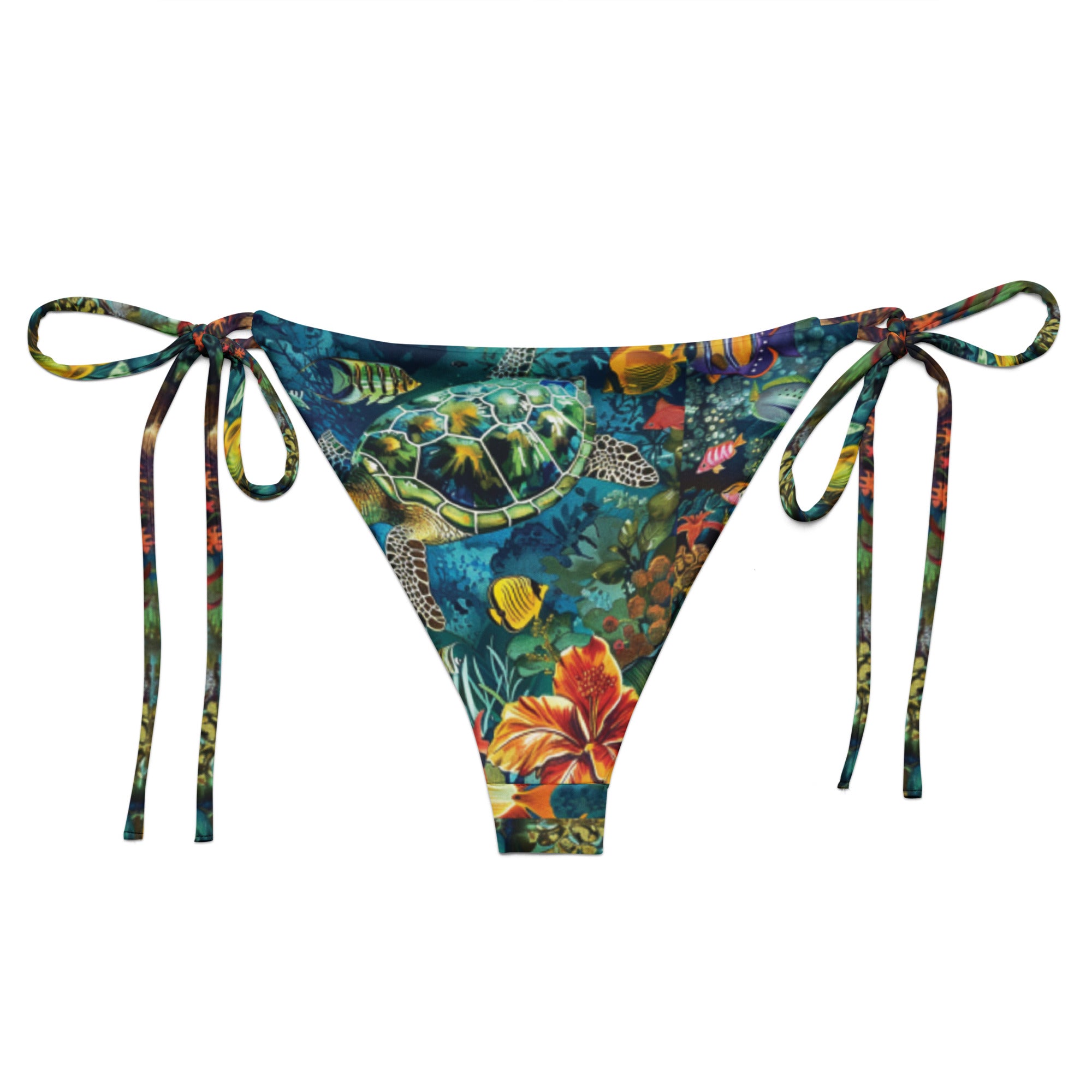 Maldives String Bikini Bottom – back view – ocean swimwear with adjustable string ties and recycled polyester fabric