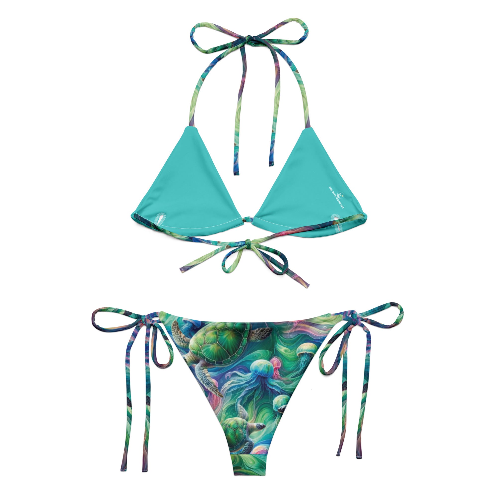 Psychedelic Turtle String Bikini – back view – string bikini made for snorkeling, freediving, and warm water adventures