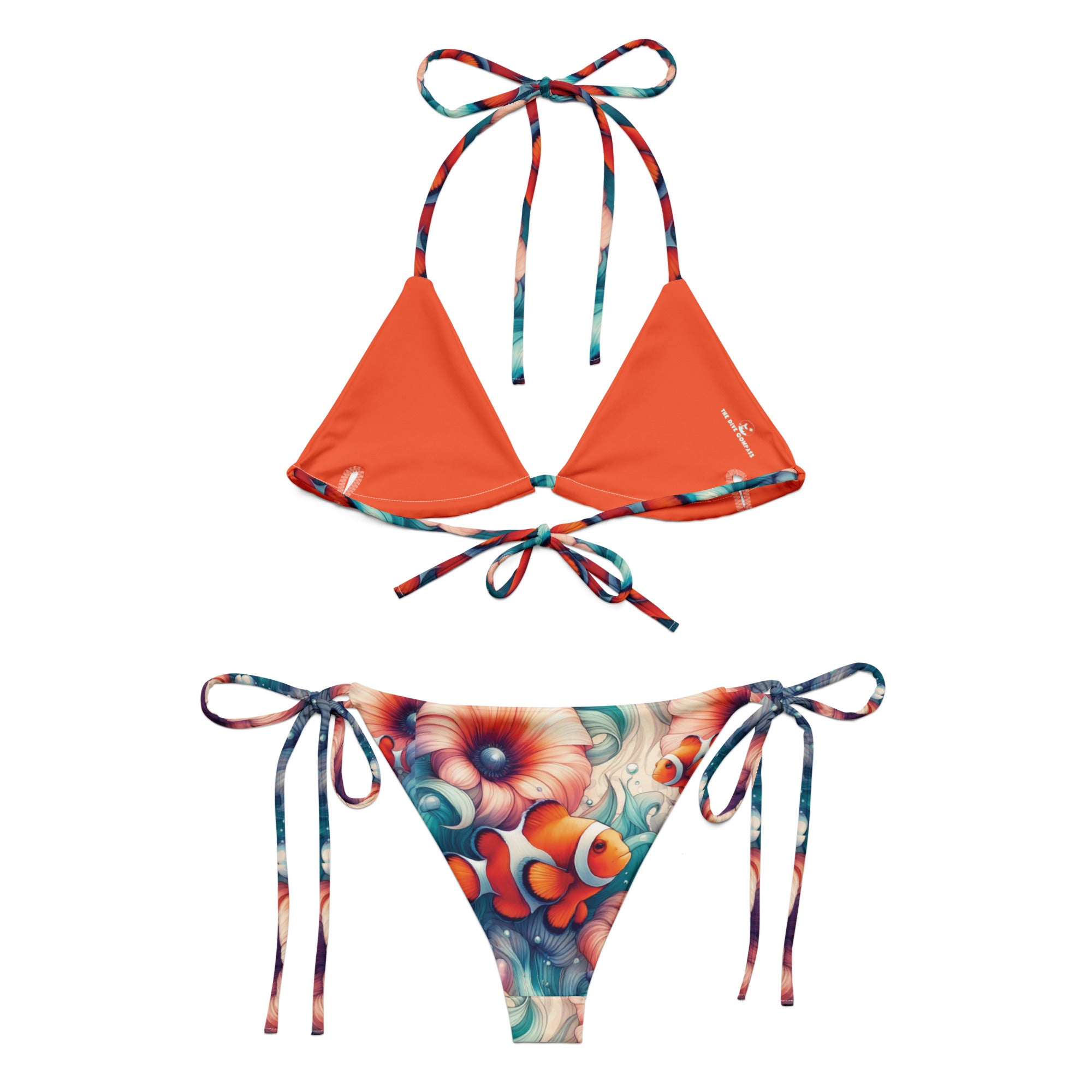 Clownfish Gardens String Bikini – back view – ocean swimwear with adjustable string ties and recycled polyester fabric