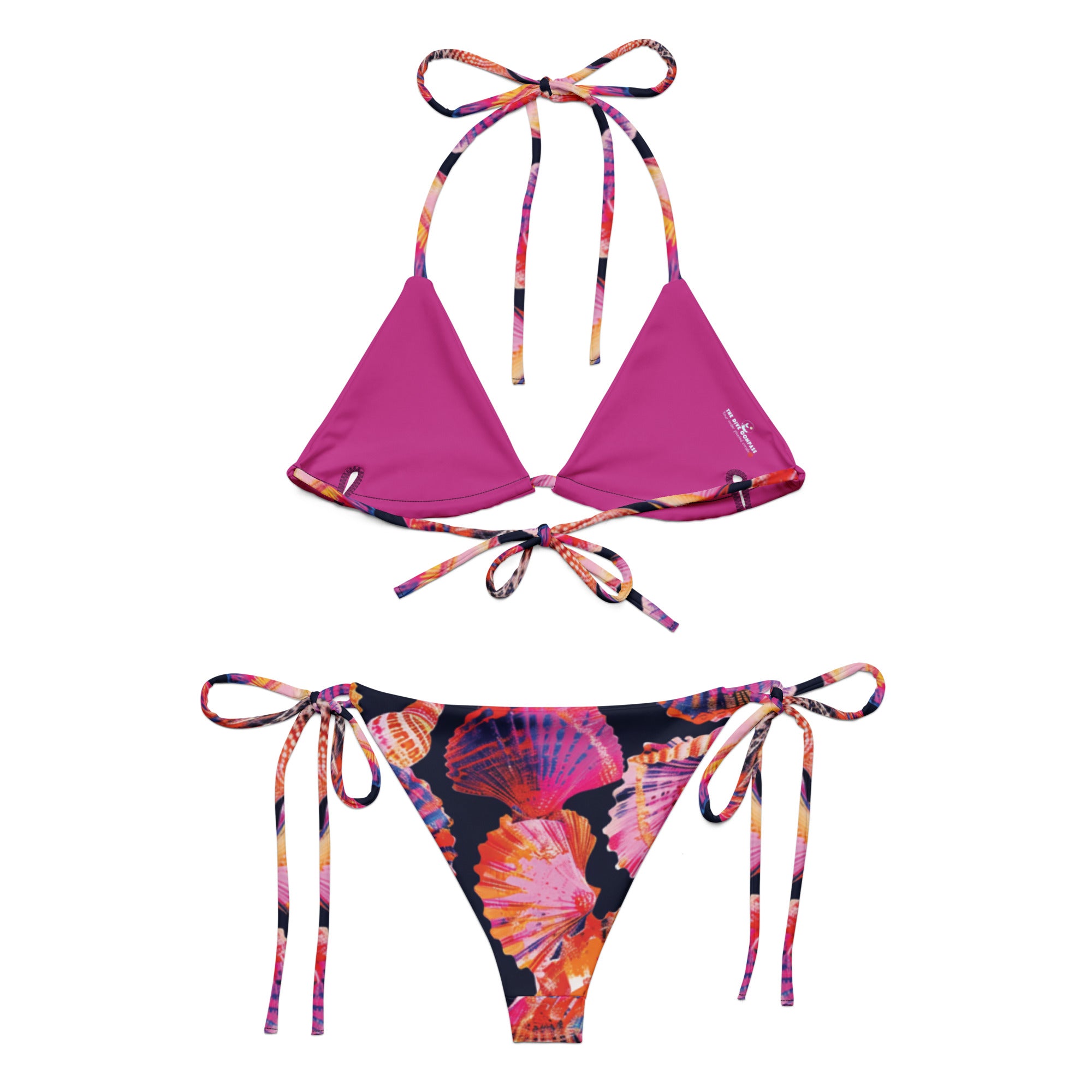 Neon Shells String Bikini – back view – ocean swimwear with adjustable string ties and recycled polyester fabric