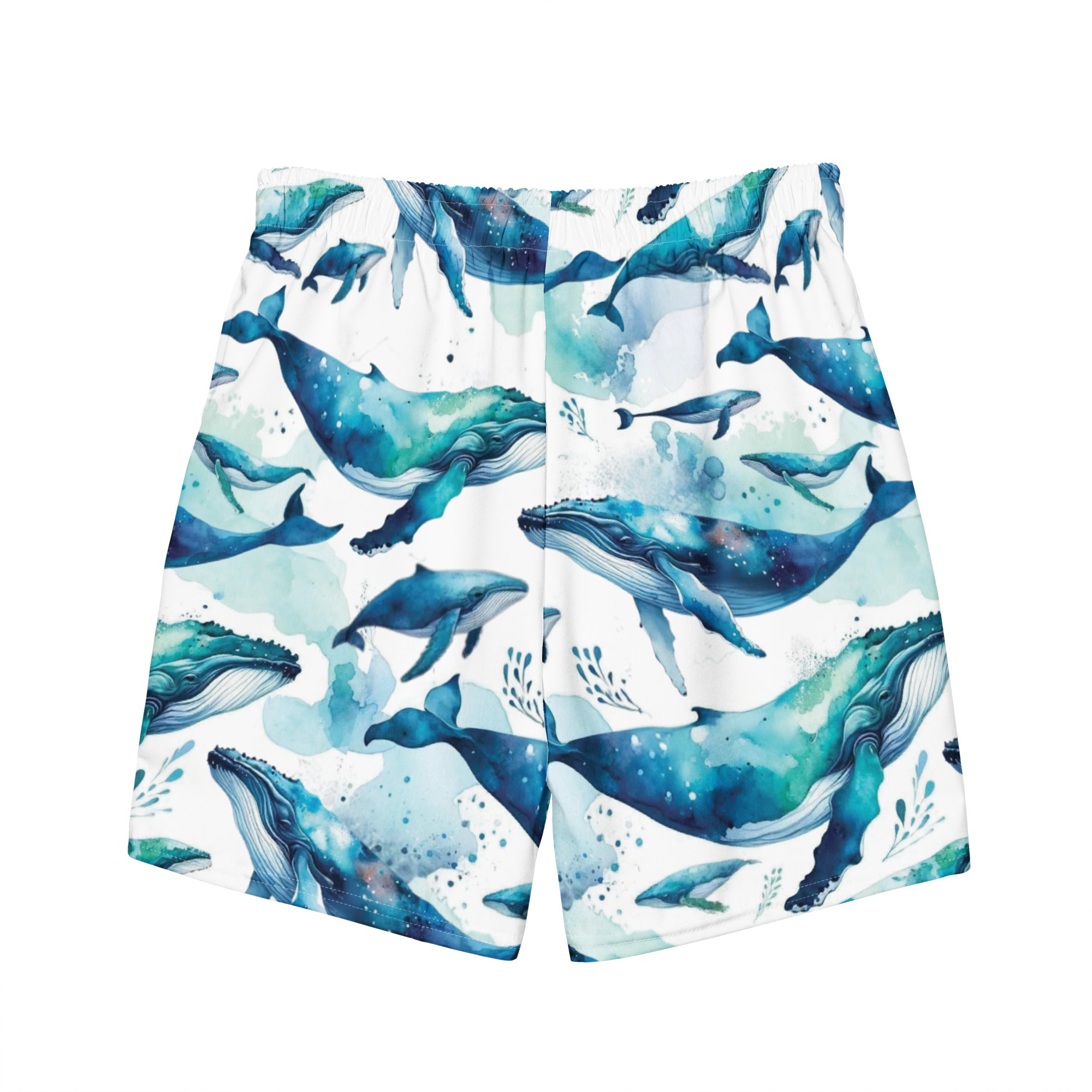 Humpback Dreams Swim Trunks – back view – men's recycled polyester swim trunks for scuba and snorkeling