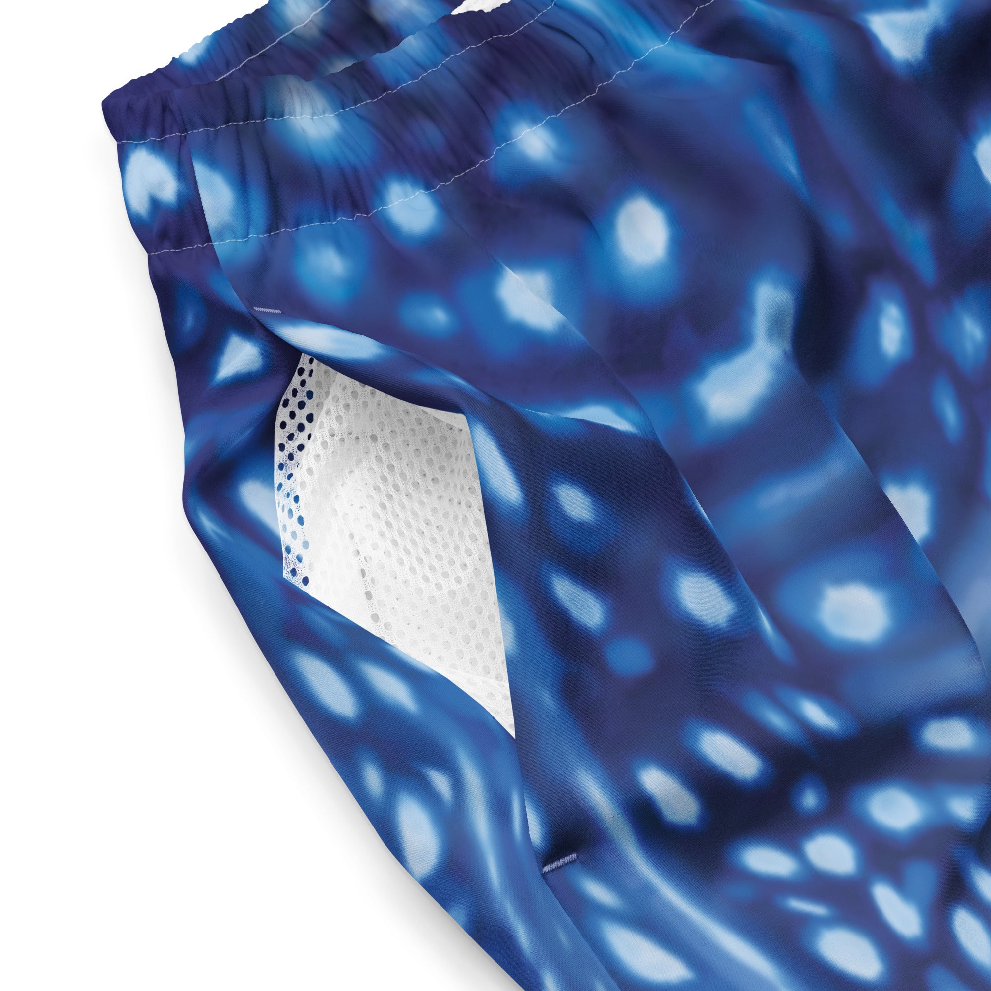 Whale Shark Constellation Swim Trunks – product details – recycled swim trunks designed for divers and tropical ocean travel