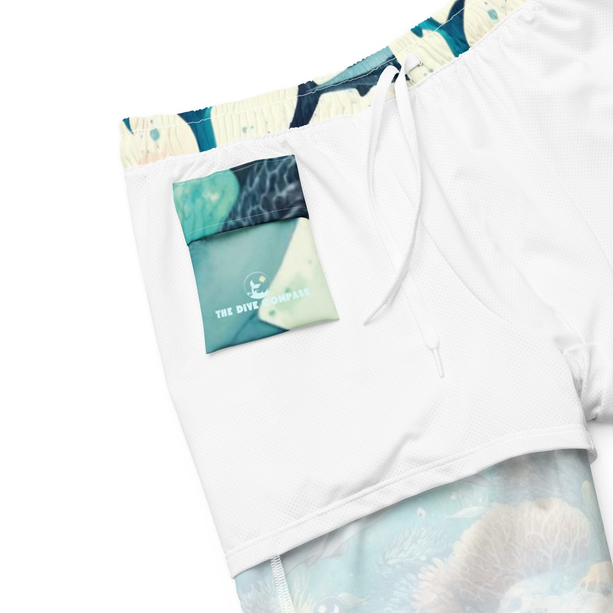 Shark Frenzy Swim Trunks – product details – recycled swim trunks designed for divers and tropical ocean travel