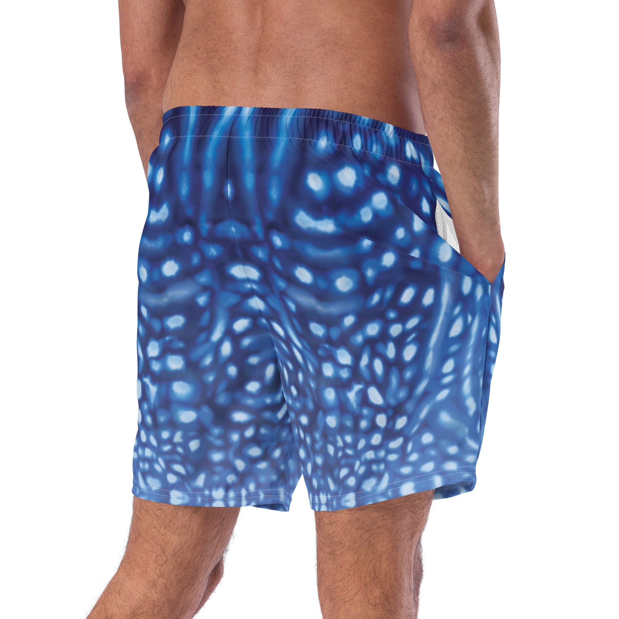 Whale Shark Constellation Swim Trunks – back view – scuba trunks for warm water diving, snorkeling, and reef adventures