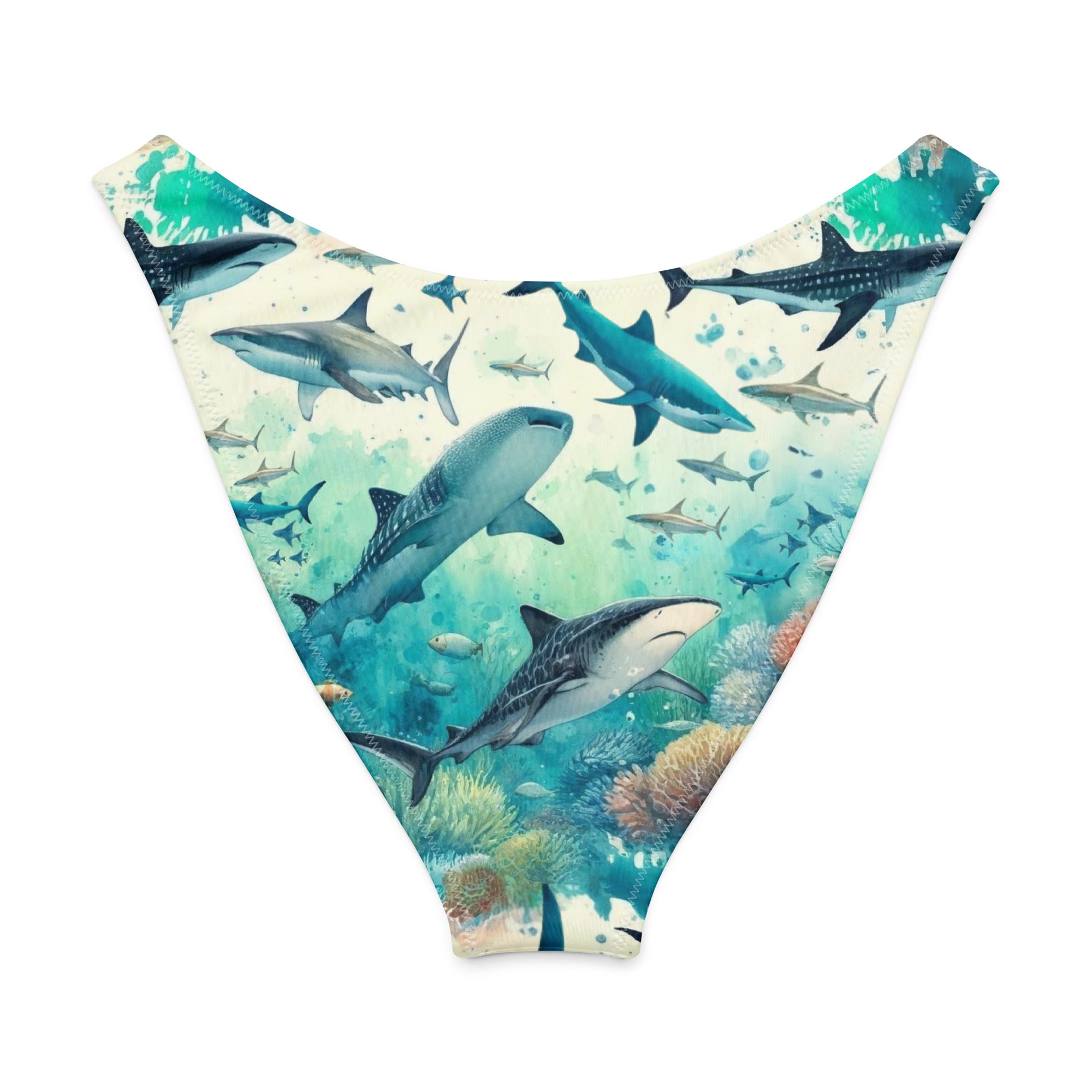 Shark Frenzy Scuba Bikini Bottom – Cheeky – back view – sustainable scuba swimsuit in soft recycled polyester for ocean lovers