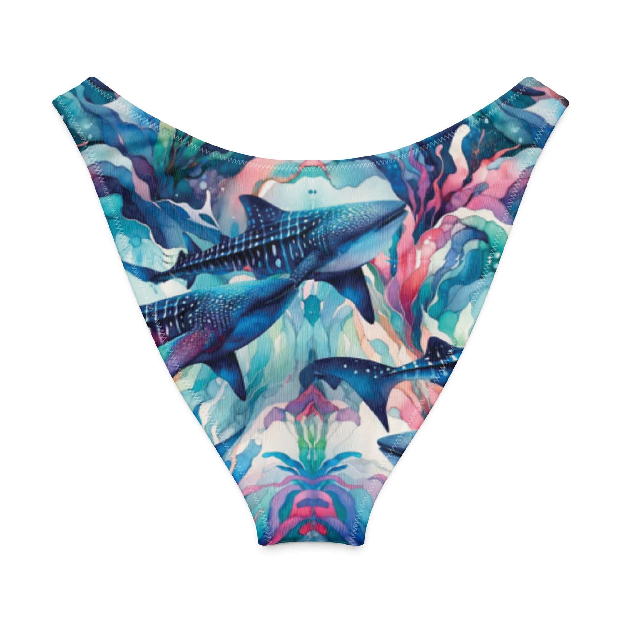 Electric Whale Shark Scuba Bikini Bottom – Cheeky – back view – sustainable scuba swimsuit in soft recycled polyester for ocean lovers