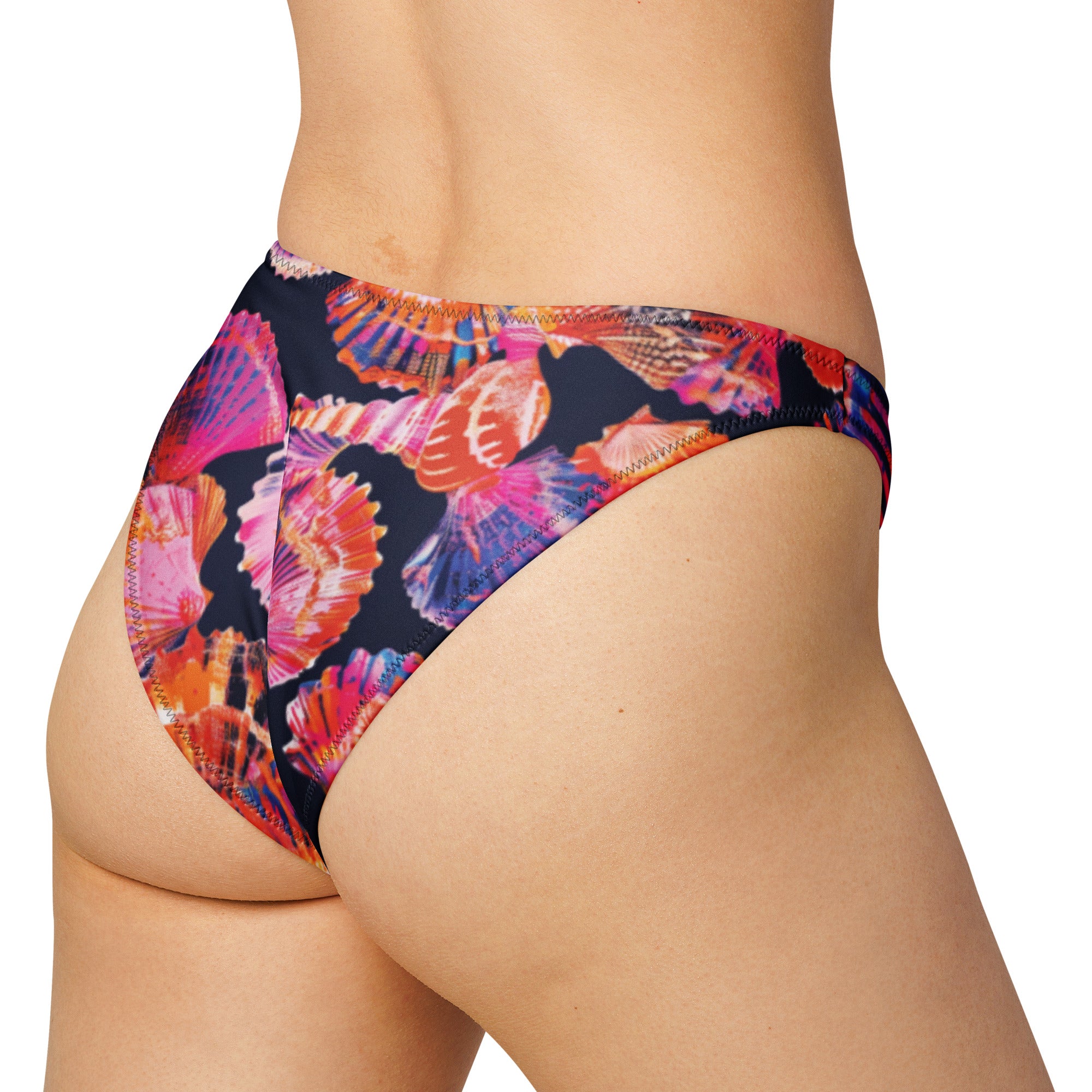 Neon Shells Scuba Bikini Bottom – Cheeky – back view – recycled scuba bikini for divers, snorkelers, and warm water adventures