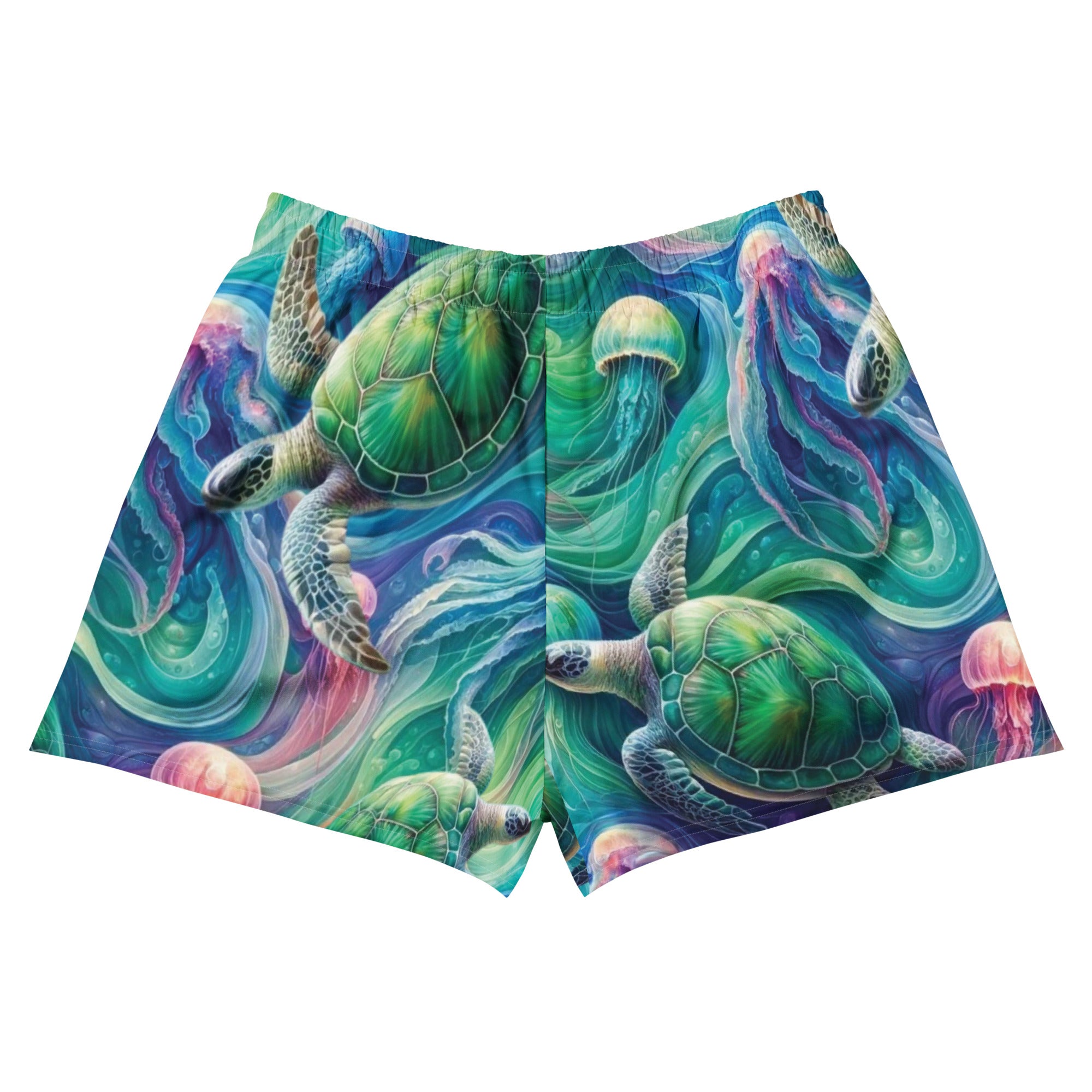 Psychedelic Turtle Breezy Swim Shorts – back view – swim shorts designed for ocean lovers and conservation-minded travelers