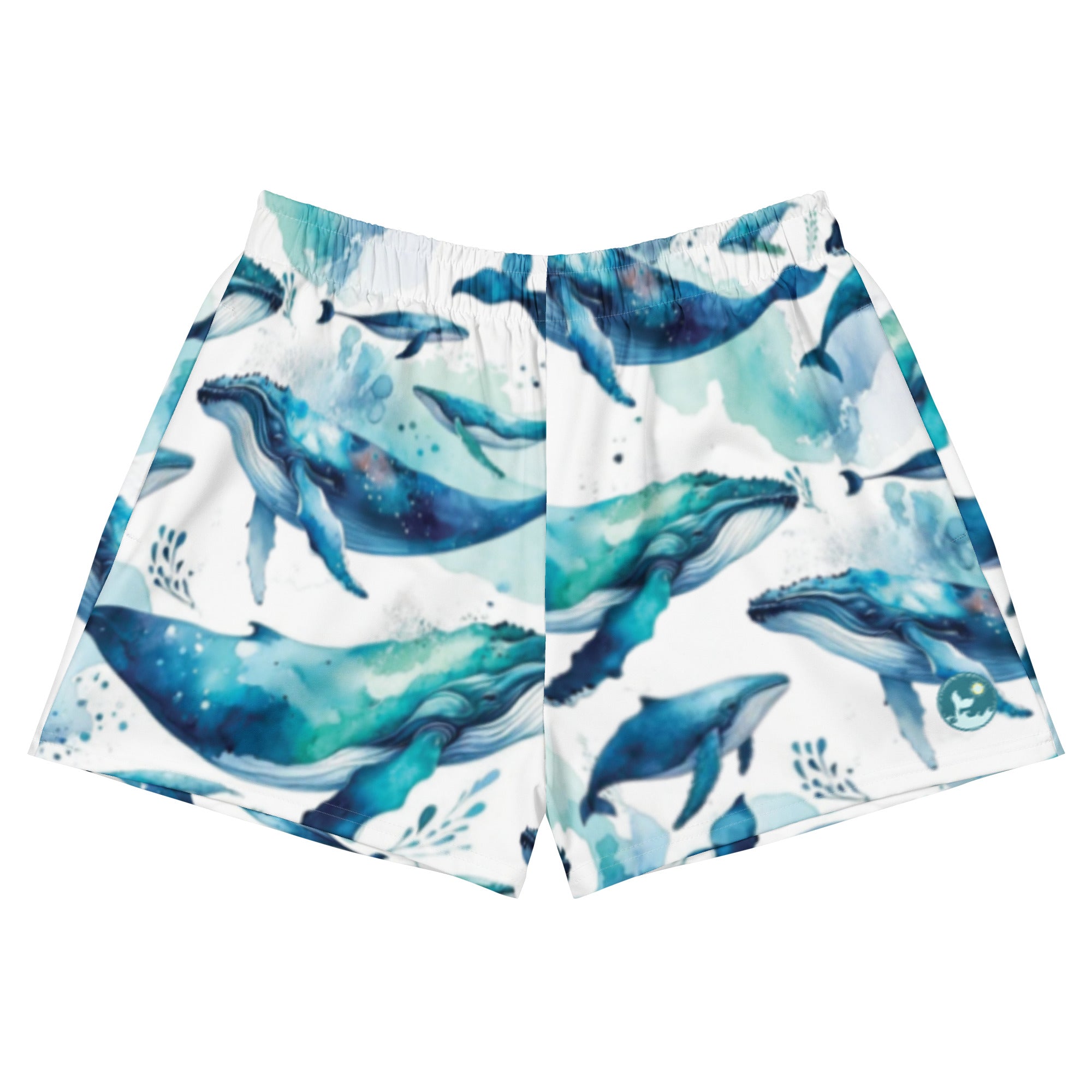 Humpback Dreams Breezy Swim Shorts – front view – breezy swim shorts for ocean days, post-dive lounging, and beach travel