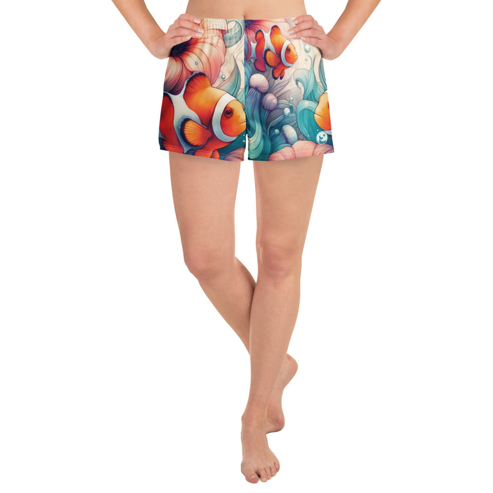 Clownfish Gardens Breezy Swim Shorts – front view – breezy swim shorts made from recycled fabric for warm water adventures