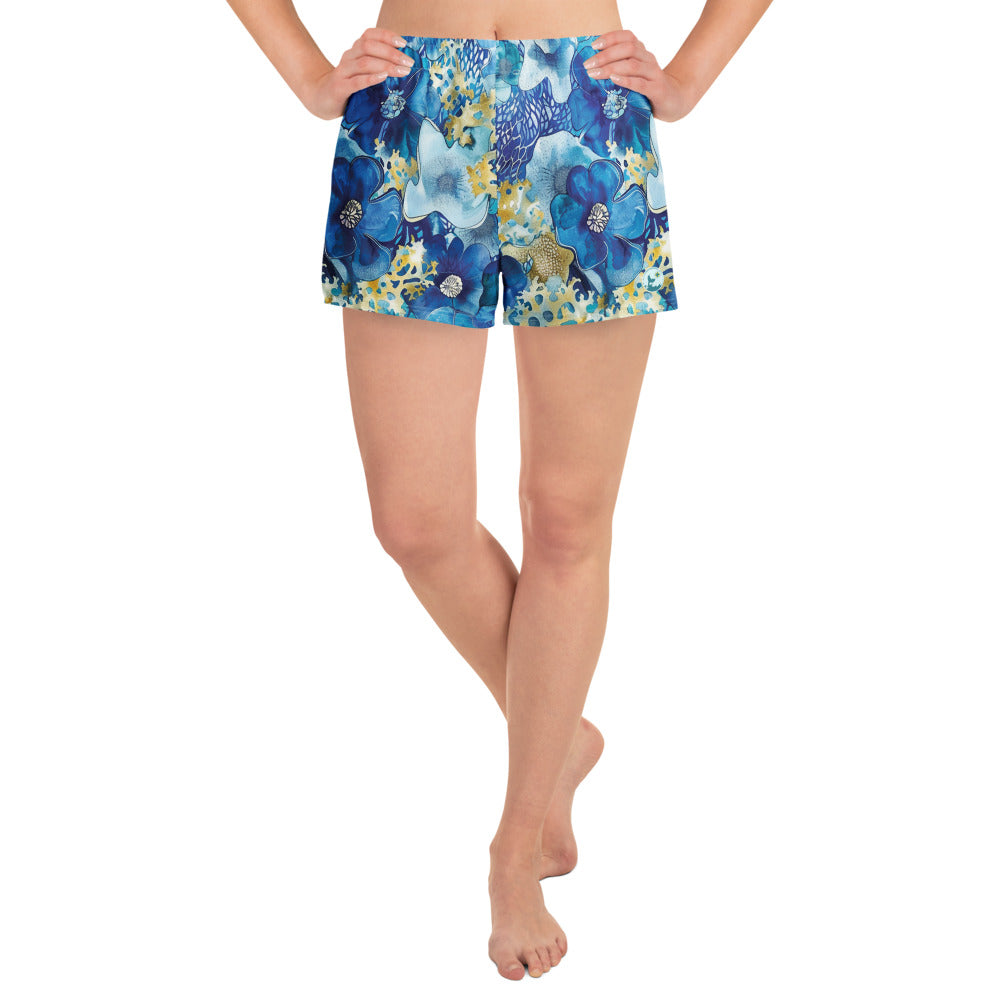 Coral Blossoms Breezy Swim Shorts – front view – recycled swim shorts for divers, snorkelers, and tropical beach days