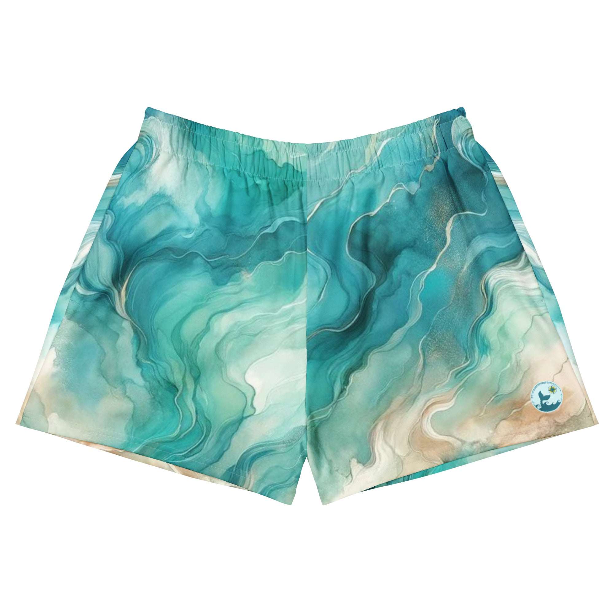 Turquoise Seas Breezy Swim Shorts – front view – breezy swim shorts for ocean days, post-dive lounging, and beach travel