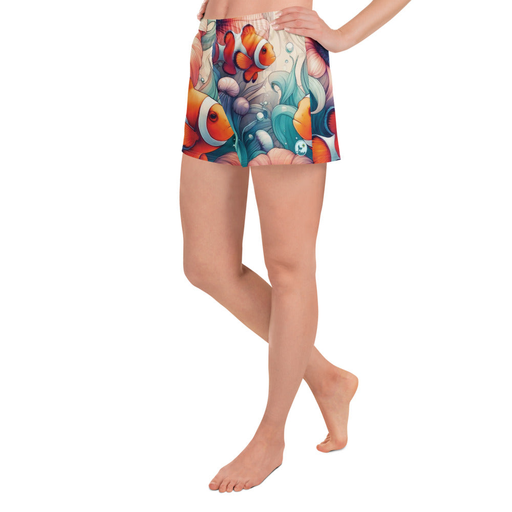 Clownfish Gardens Breezy Swim Shorts – left side view – sustainable swim shorts in soft recycled polyester for ocean lovers