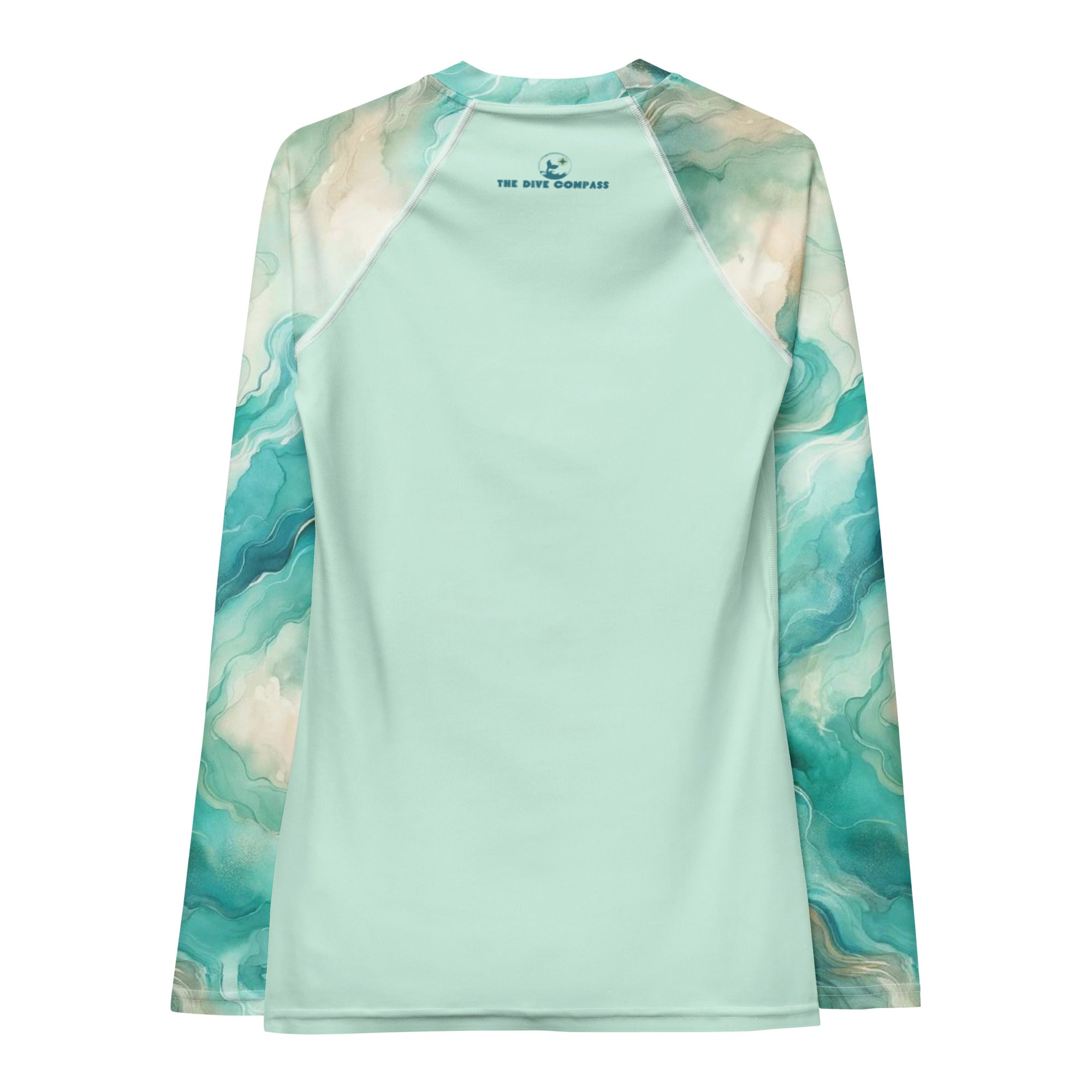 Turquoise Seas Women's Rash Guard – back view – women's rash guard for snorkeling, freediving, and reef adventures