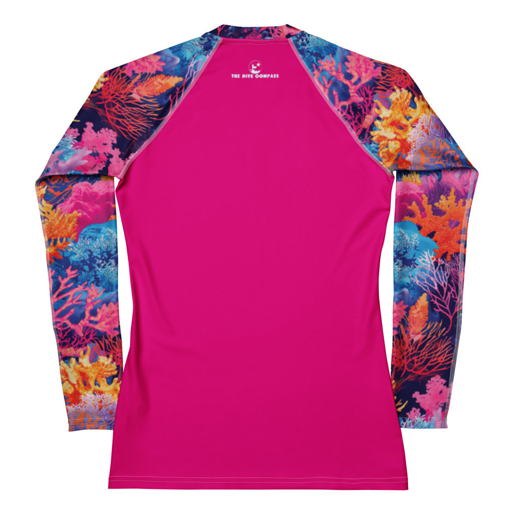 Fire Corals Women's Rash Guard – back view – women's rash guard for snorkeling, freediving, and reef adventures