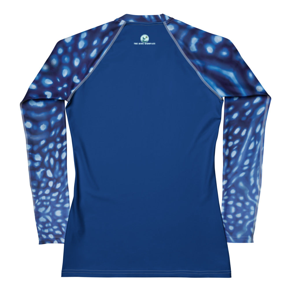 Whale Shark Constellation Women's Rash Guard – back view – sustainable women's rash guard in soft recycled polyester for divers