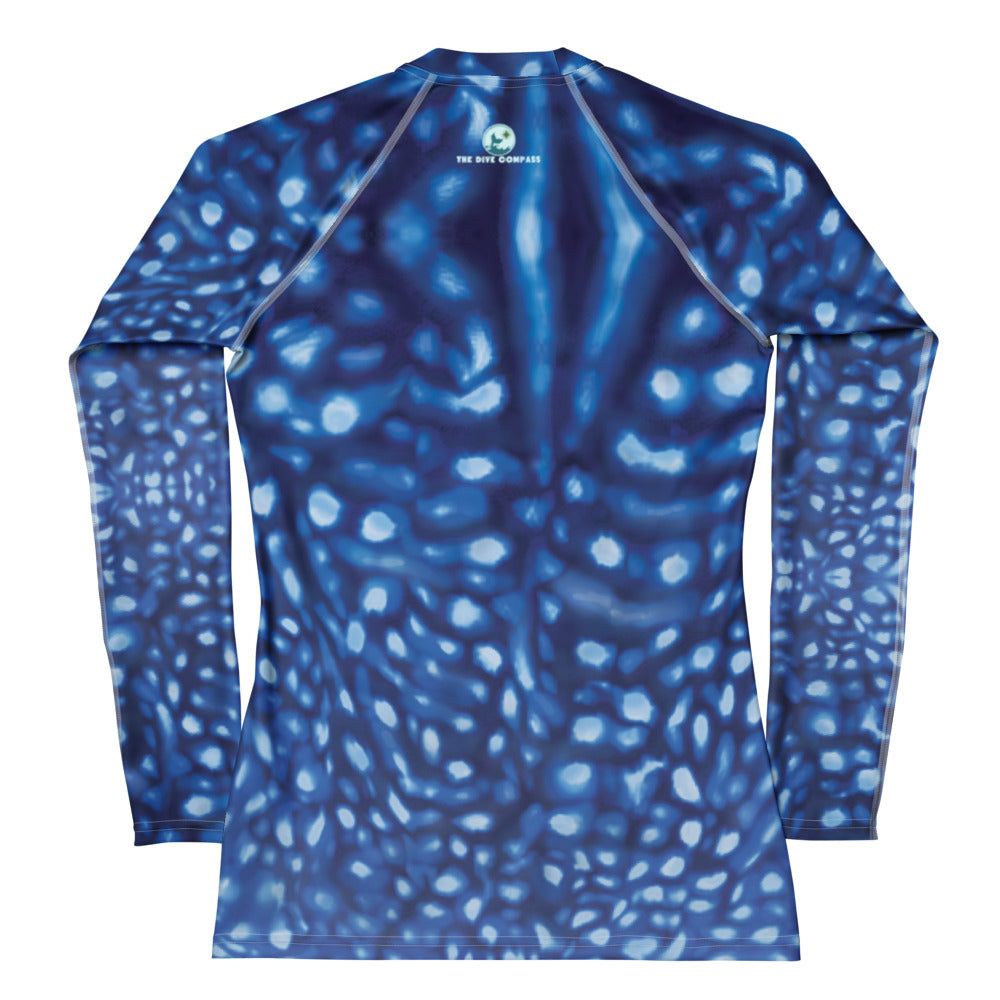 Whale Shark Constellation Women's Rash Guard – back view – recycled women's rash guard for scuba diving and warm water snorkeling