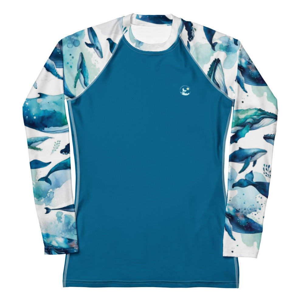 Humpback Dreams Women's Rash Guard – front view – women's rash guard for snorkeling, freediving, and reef adventures