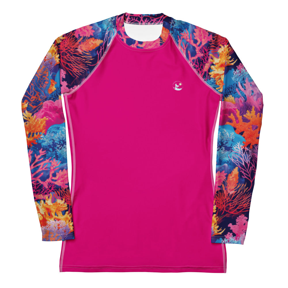 Fire Corals Women's Rash Guard – front view – recycled women's rashie made for ocean lovers and conservation-minded divers