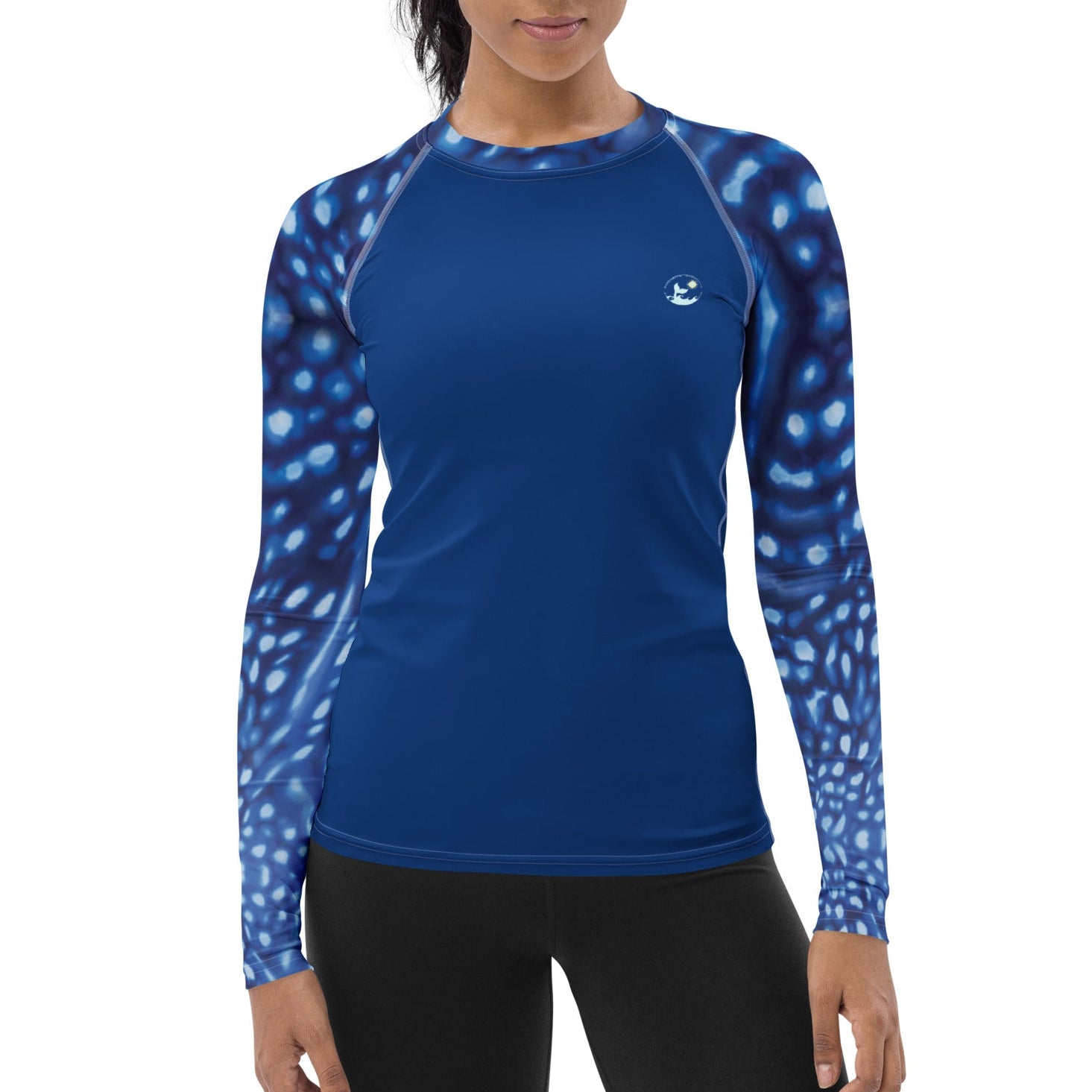 Whale Shark Constellation Women's Rash Guard – front view – women's rash guard with UPF 50+ sun protection for scuba diving