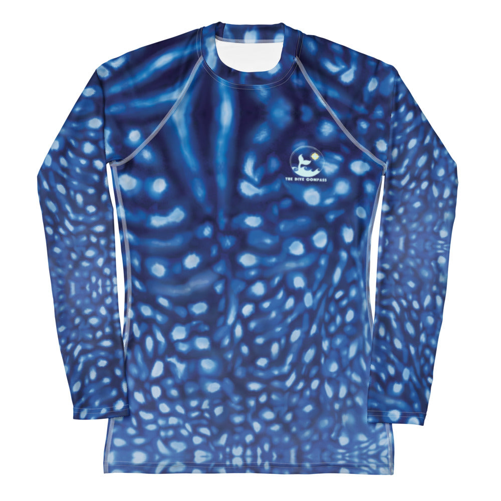 Whale Shark Constellation Women's Rash Guard – front view – women's rash guard with UPF 50+ sun protection for scuba diving