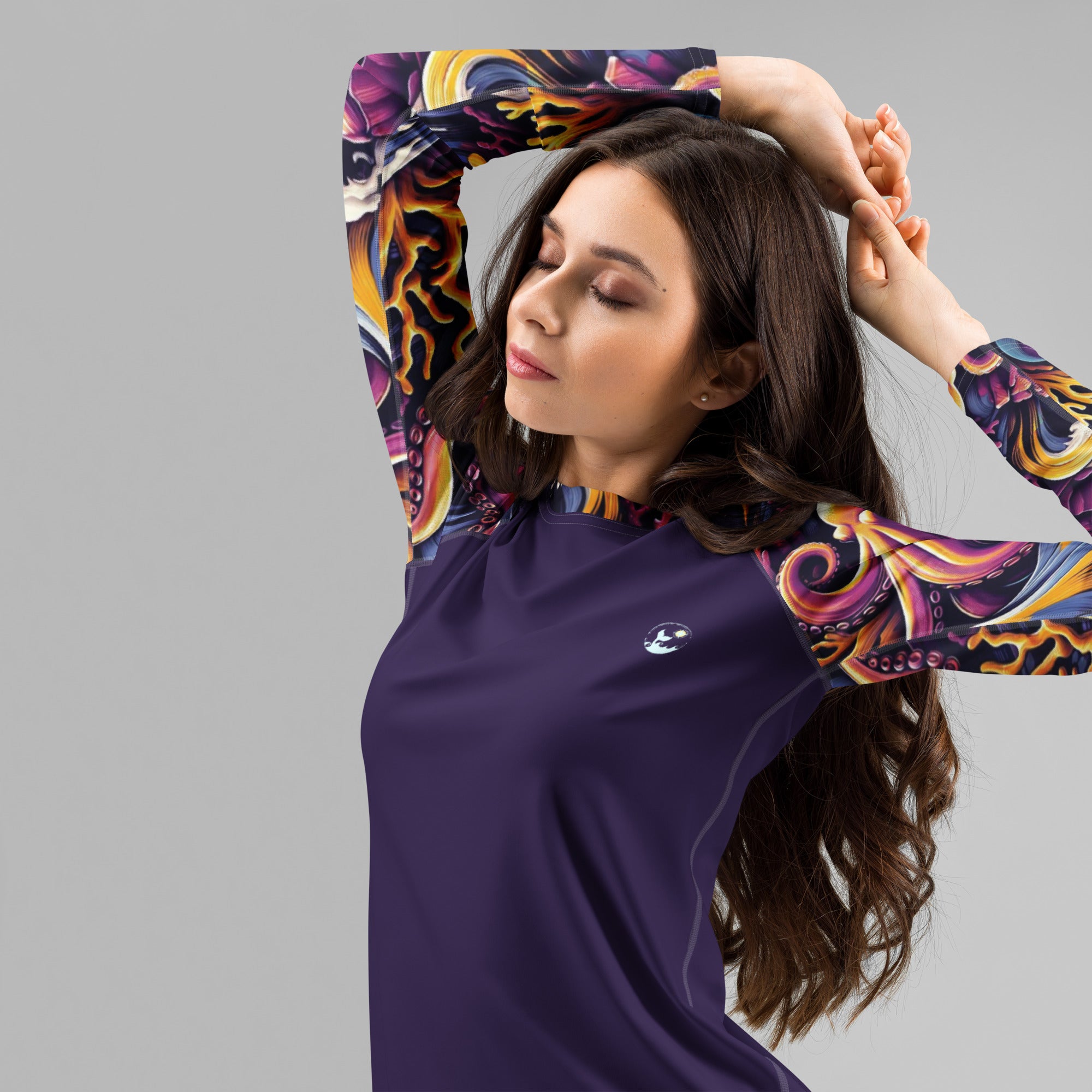 Octopus Ink Women's Rash Guard – left front view – sustainable women's rash guard in soft recycled polyester for divers